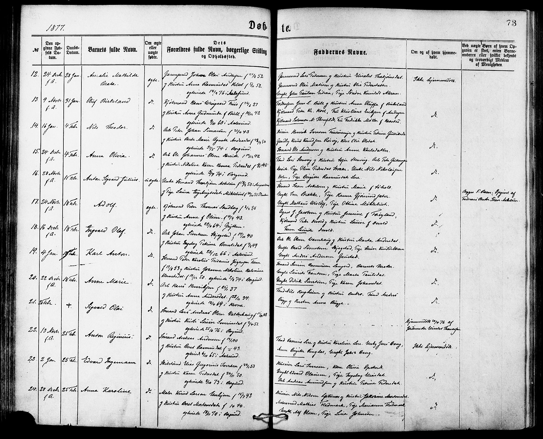 Ministerialprotokoller, klokkerbøker og fødselsregistre - Møre og Romsdal, SAT/A-1454/529/L0453: Ministerialbok nr. 529A03, 1872-1877, s. 73