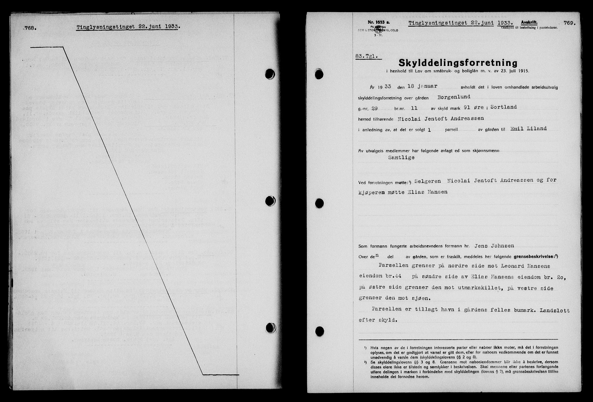 Vesterålen sorenskriveri, SAT/A-4180/1/2/2Ca/L0057: Pantebok nr. 50, 1933-1933, Tingl.dato: 06.07.1933