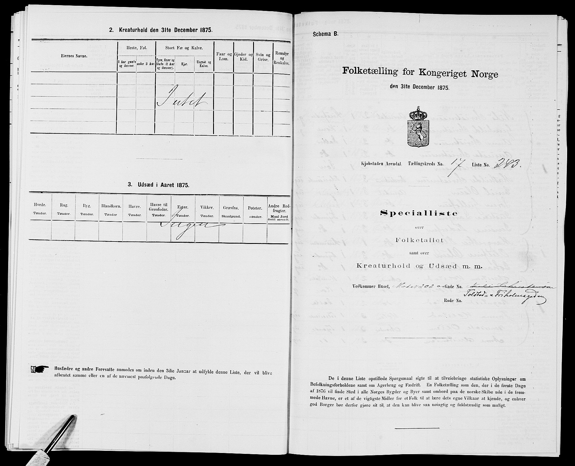 SAK, Folketelling 1875 for 0903P Arendal prestegjeld, 1875, s. 567