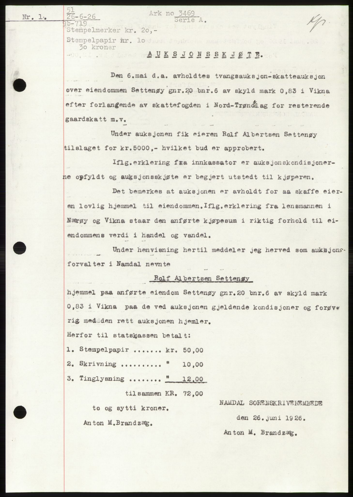 Namdal sorenskriveri, SAT/A-4133/1/2/2C: Pantebok nr. -, 1926-1930, Tingl.dato: 26.06.1926