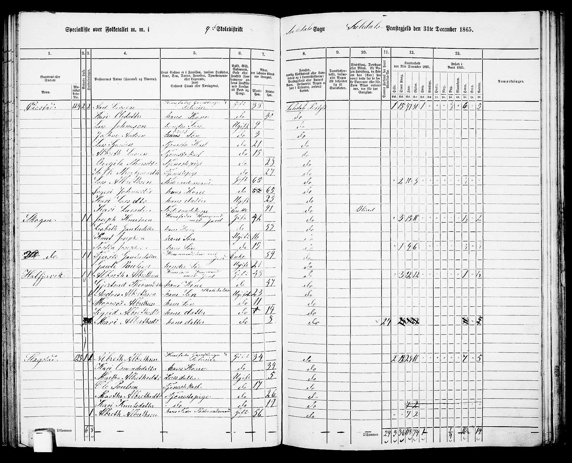 RA, Folketelling 1865 for 1134P Suldal prestegjeld, 1865, s. 76