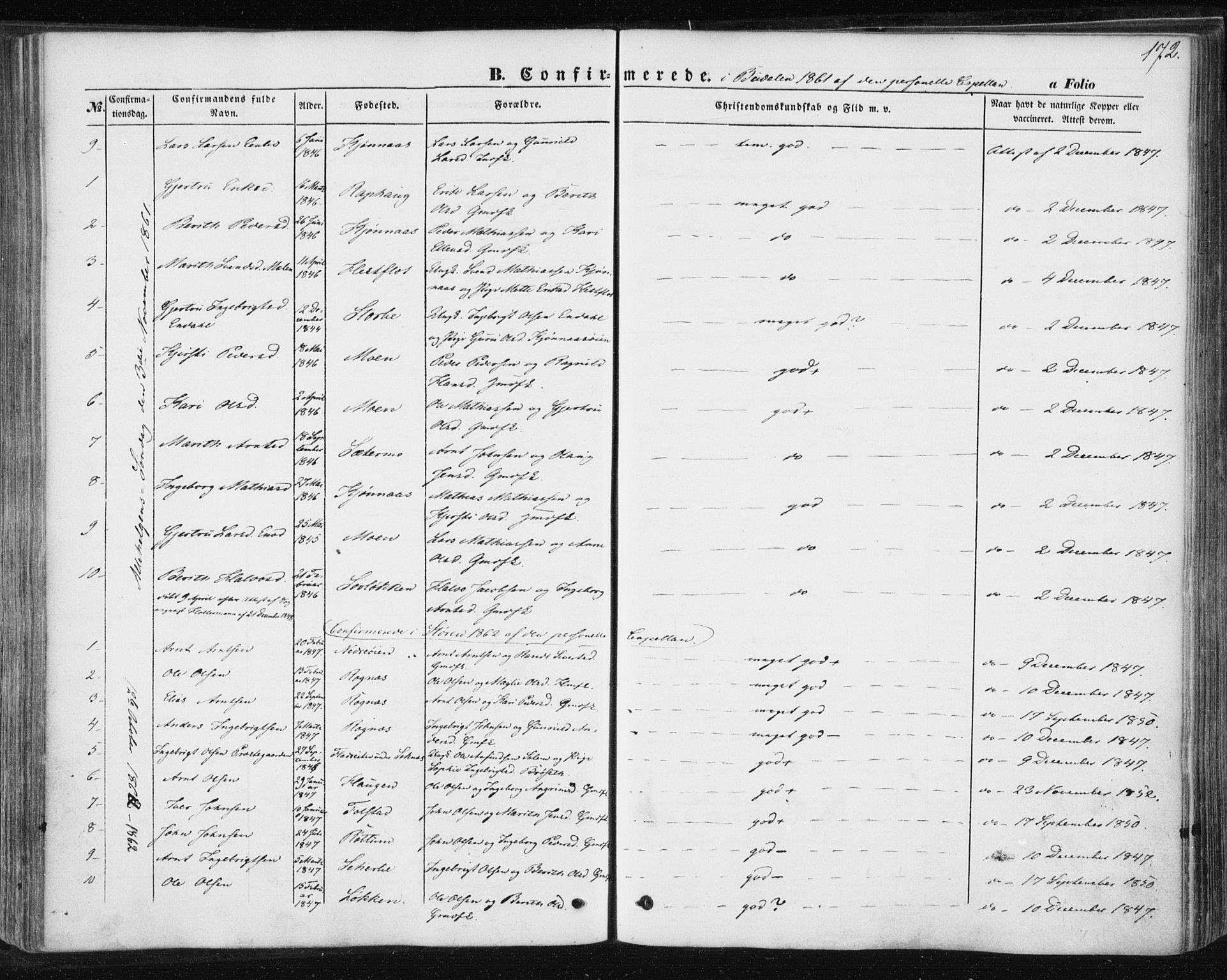 Ministerialprotokoller, klokkerbøker og fødselsregistre - Sør-Trøndelag, AV/SAT-A-1456/687/L1000: Ministerialbok nr. 687A06, 1848-1869, s. 172