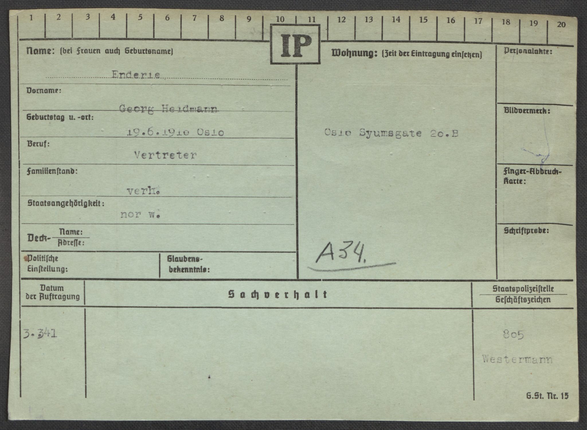 Befehlshaber der Sicherheitspolizei und des SD, AV/RA-RAFA-5969/E/Ea/Eaa/L0002: Register over norske fanger i Møllergata 19: Bj-Eng, 1940-1945, s. 1339