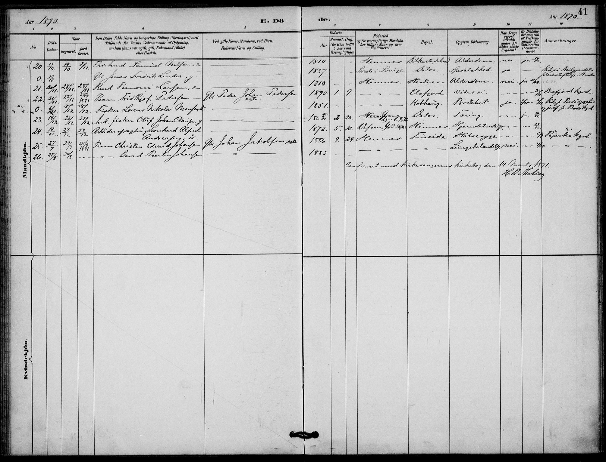 Ministerialprotokoller, klokkerbøker og fødselsregistre - Nordland, AV/SAT-A-1459/825/L0363: Ministerialbok nr. 825A17, 1890-1909, s. 41