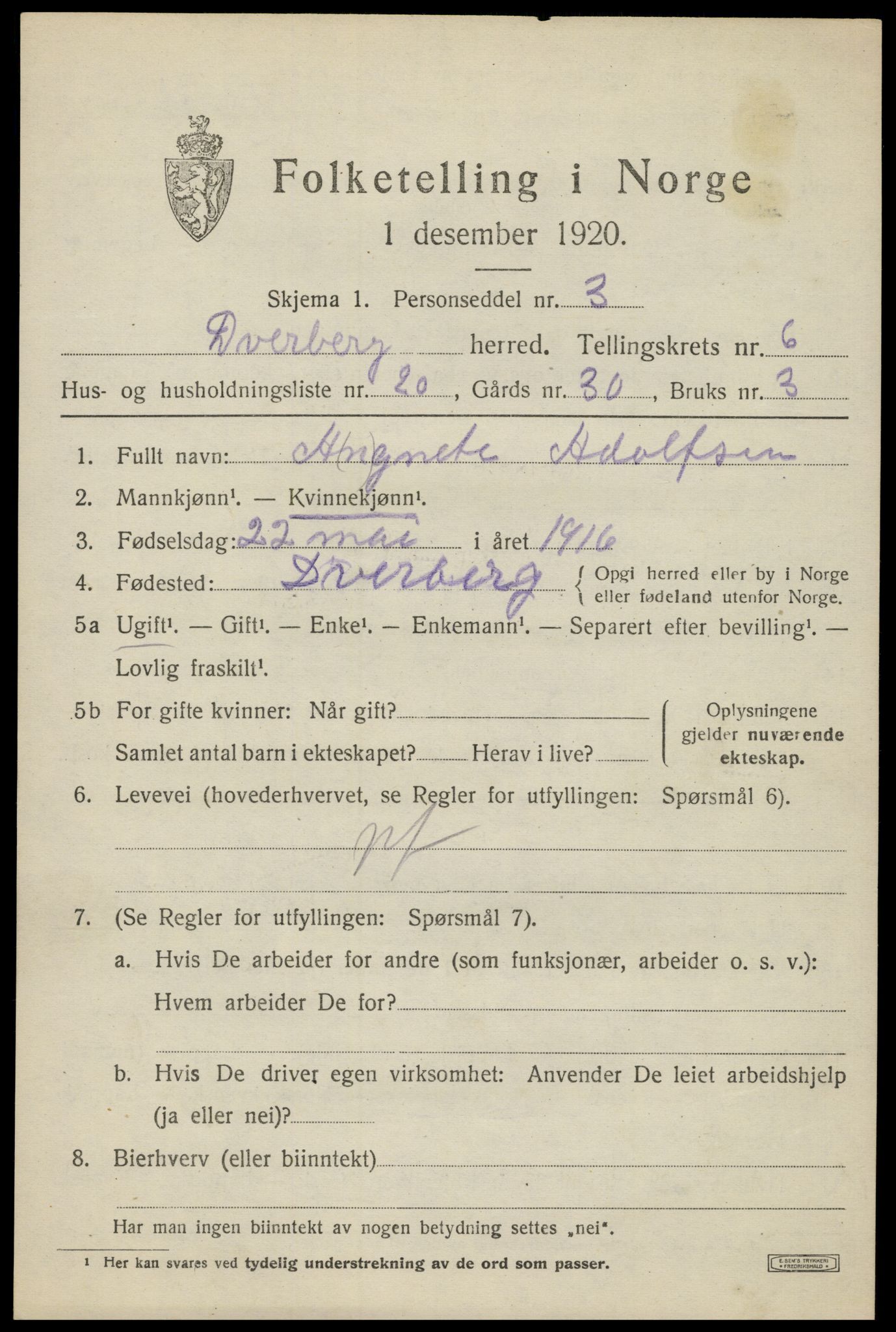 SAT, Folketelling 1920 for 1872 Dverberg herred, 1920, s. 6582