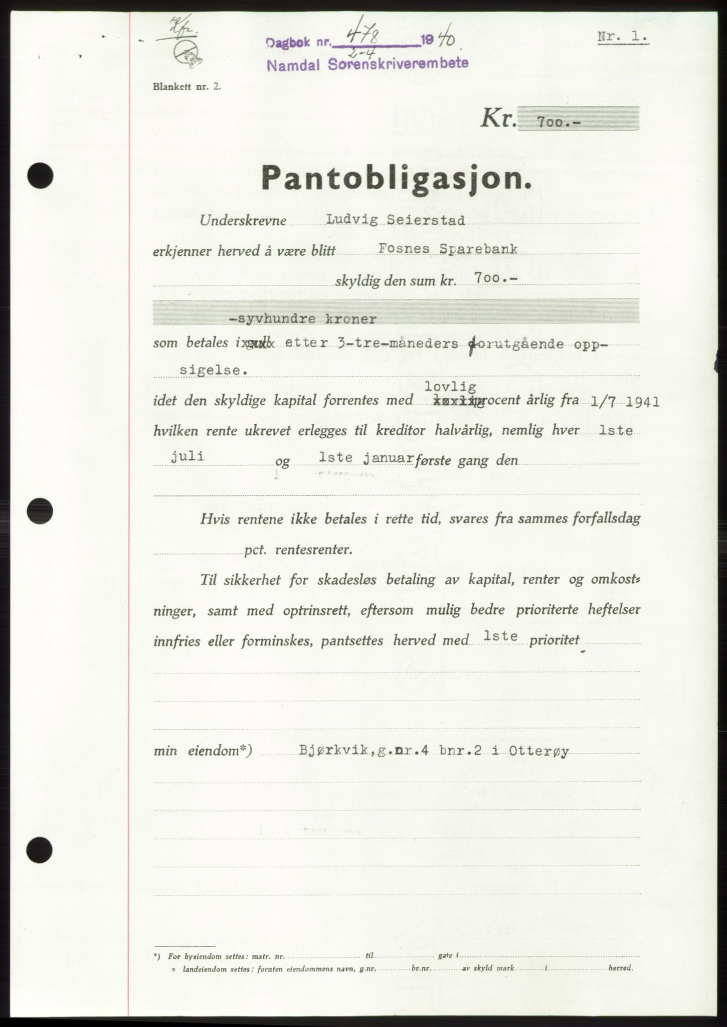 Namdal sorenskriveri, SAT/A-4133/1/2/2C: Pantebok nr. -, 1940-1941, Tingl.dato: 02.04.1940