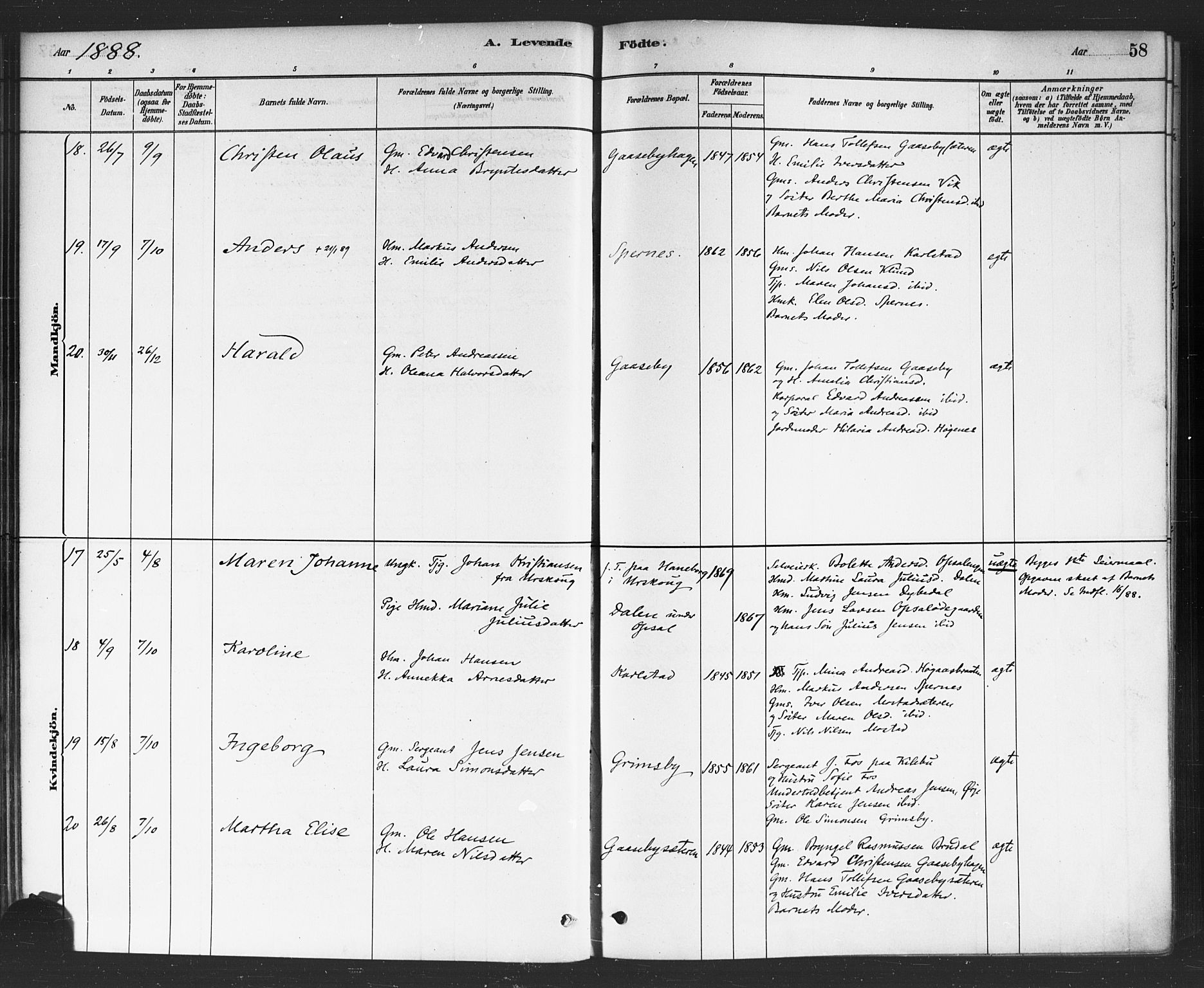 Rødenes prestekontor Kirkebøker, AV/SAO-A-2005/F/Fa/L0009: Ministerialbok nr. I 9, 1880-1889, s. 58