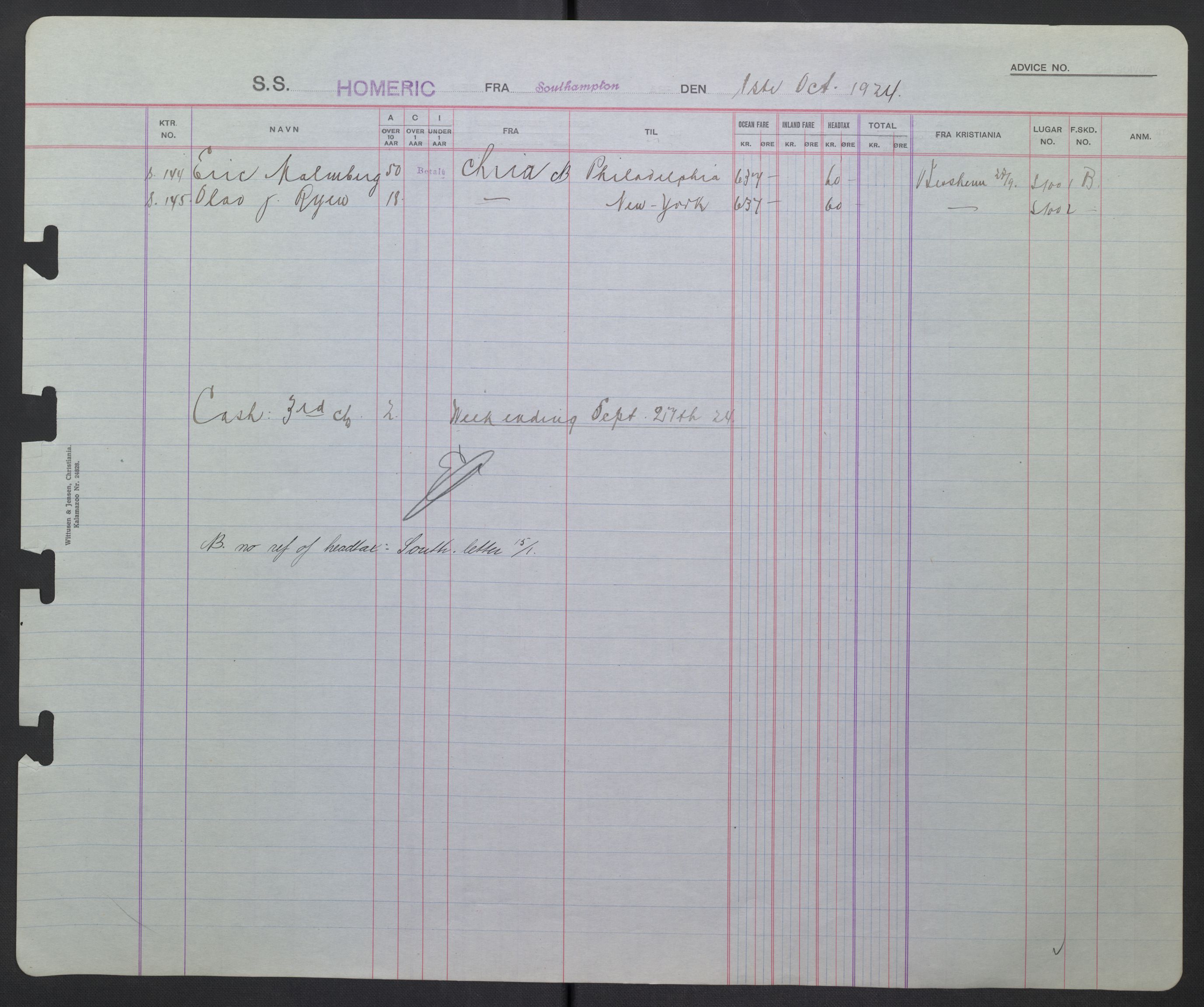 White Star-linjen, AV/SAO-PAO-0201/D/Db/L0002: Passasjerlister, 1924-1927, s. 64