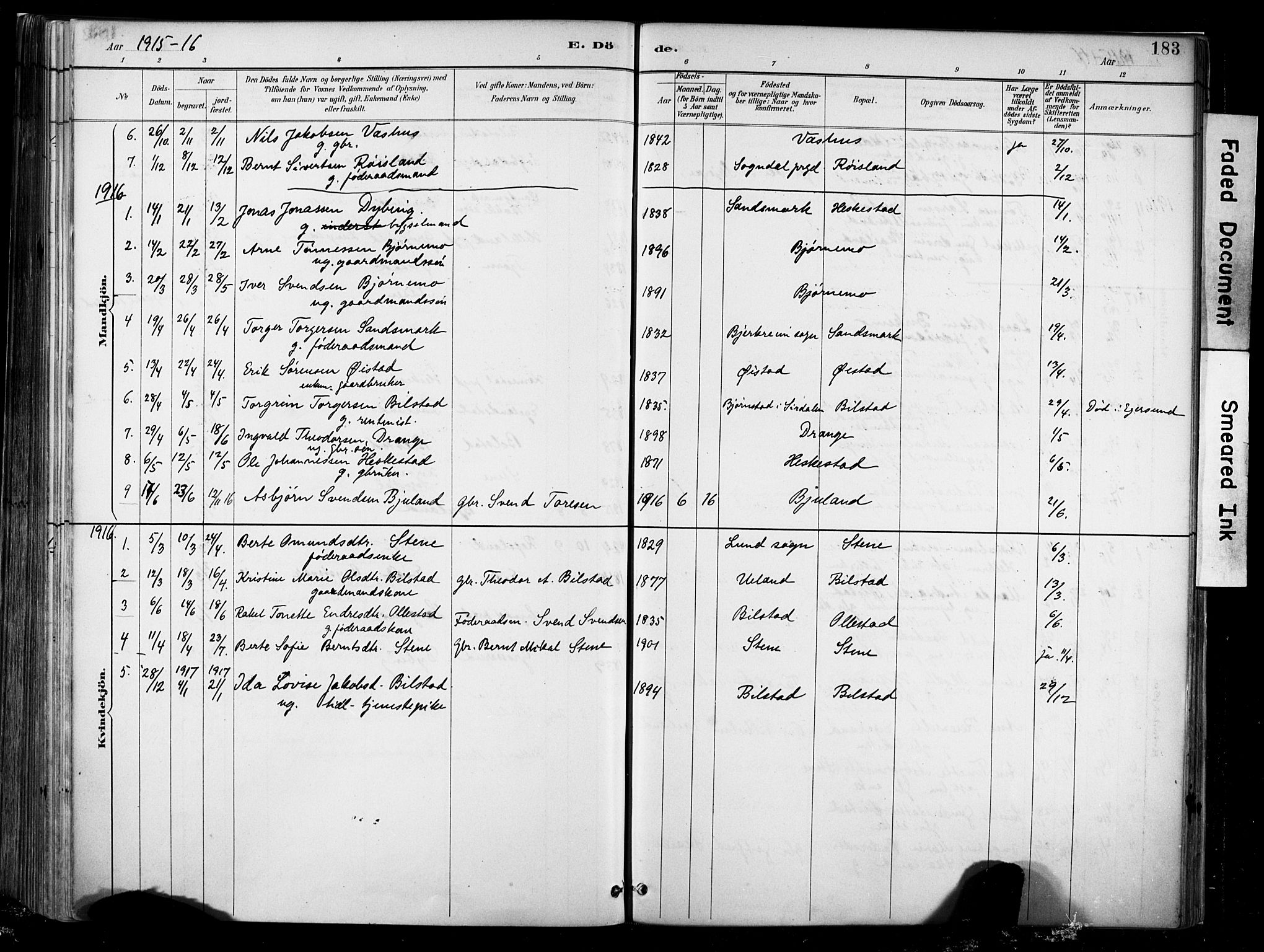 Lund sokneprestkontor, AV/SAST-A-101809/S06/L0012: Ministerialbok nr. A 11, 1887-1921, s. 183