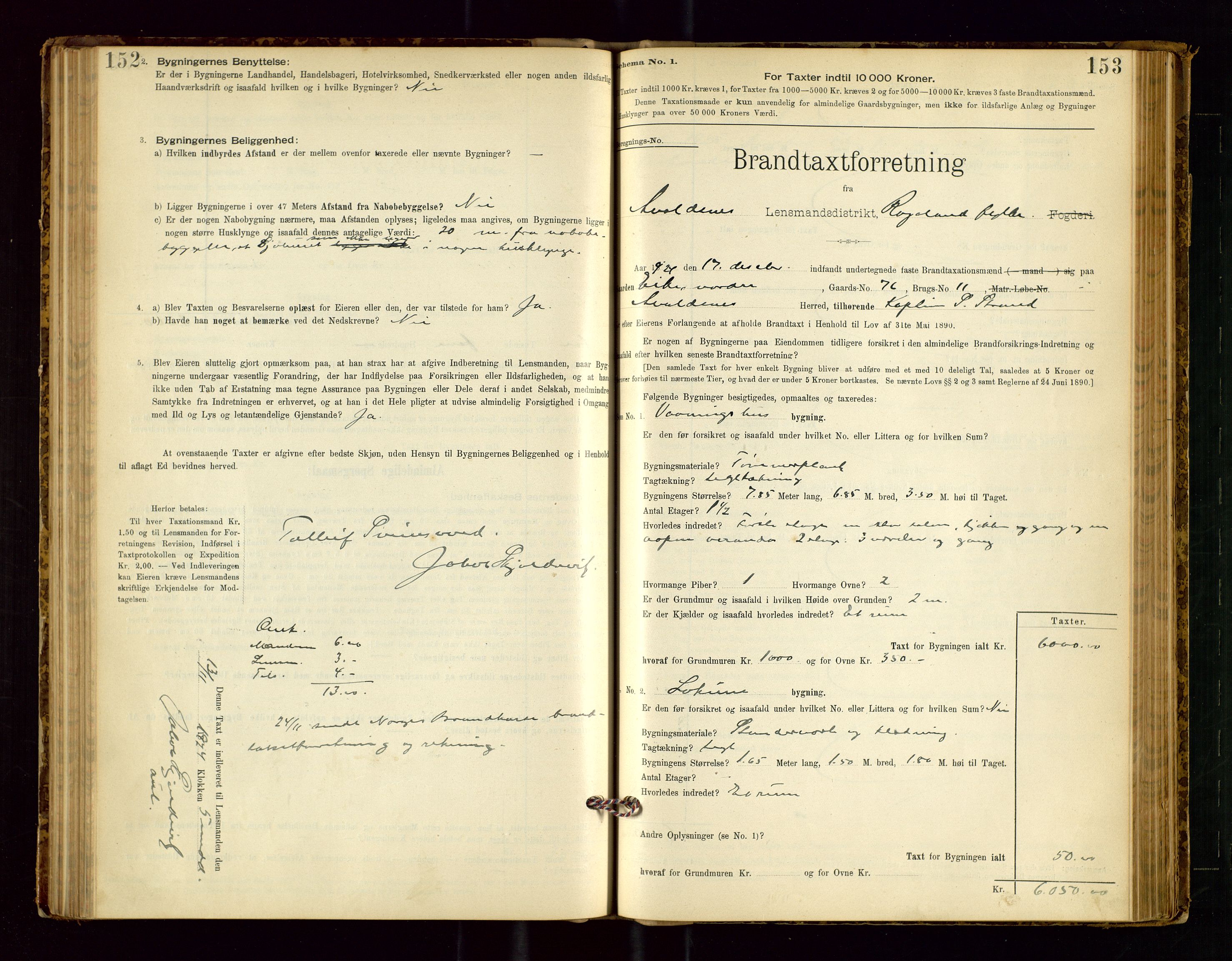 Avaldsnes lensmannskontor, AV/SAST-A-100286/Gob/L0001: "Brandtaxationsprotokol for Avaldsnes Lensmandsdistrikt Ryfylke Fogderi", 1894-1925, s. 152-153