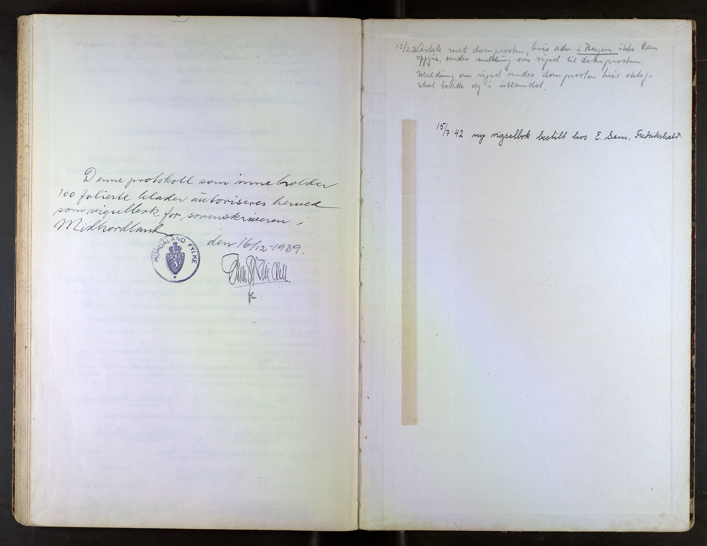 Midhordland sorenskriveri, SAB/A-3001/1/M/Mc/Mca/L0002: Notarialbilag. Vigselbøker, 1939-1942
