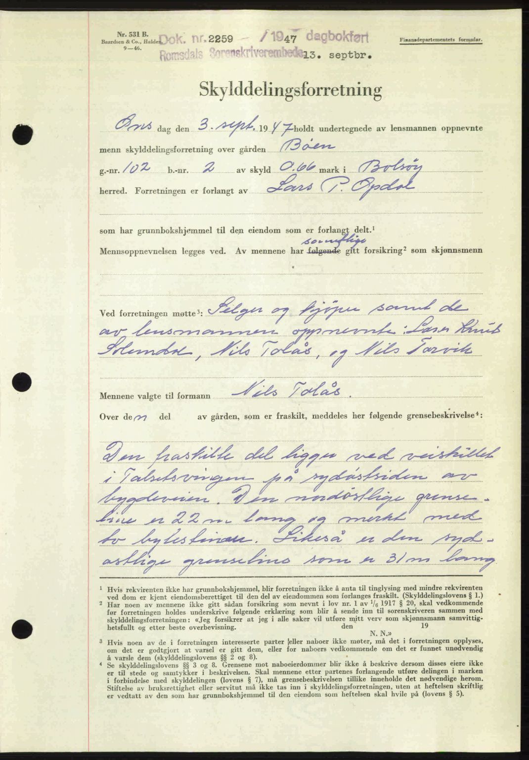 Romsdal sorenskriveri, AV/SAT-A-4149/1/2/2C: Pantebok nr. A24, 1947-1947, Dagboknr: 2259/1947