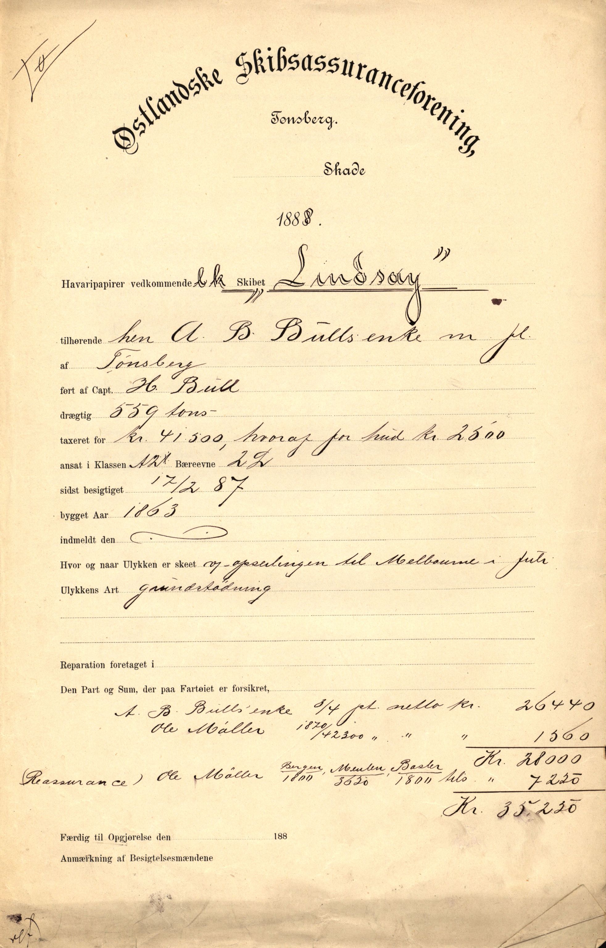 Pa 63 - Østlandske skibsassuranceforening, VEMU/A-1079/G/Ga/L0021/0006: Havaridokumenter / Gøthe, Granit, Granen, Harmonie, Lindsay, 1888, s. 110