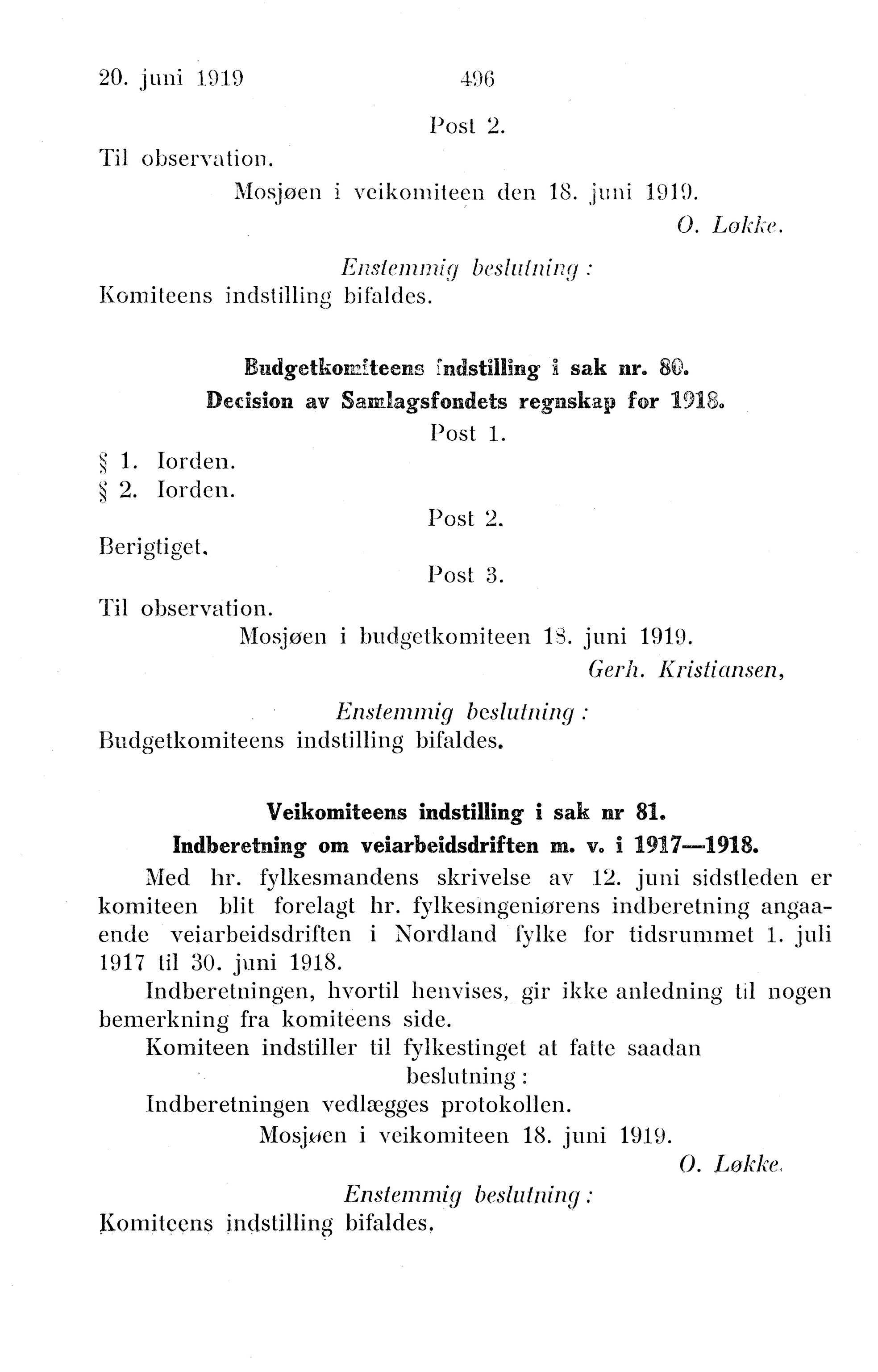 Nordland Fylkeskommune. Fylkestinget, AIN/NFK-17/176/A/Ac/L0042: Fylkestingsforhandlinger 1919, 1919