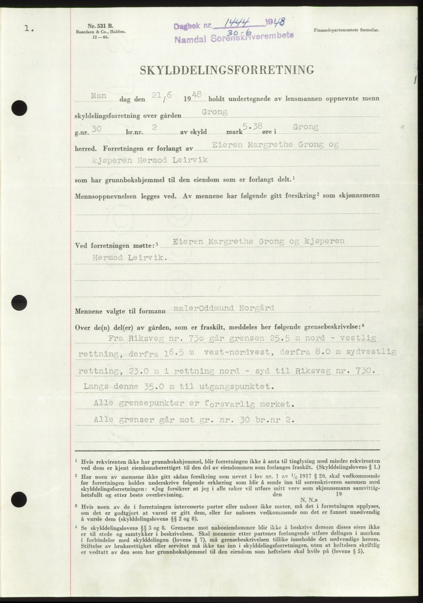 Namdal sorenskriveri, SAT/A-4133/1/2/2C: Pantebok nr. -, 1948-1948, Dagboknr: 1444/1948