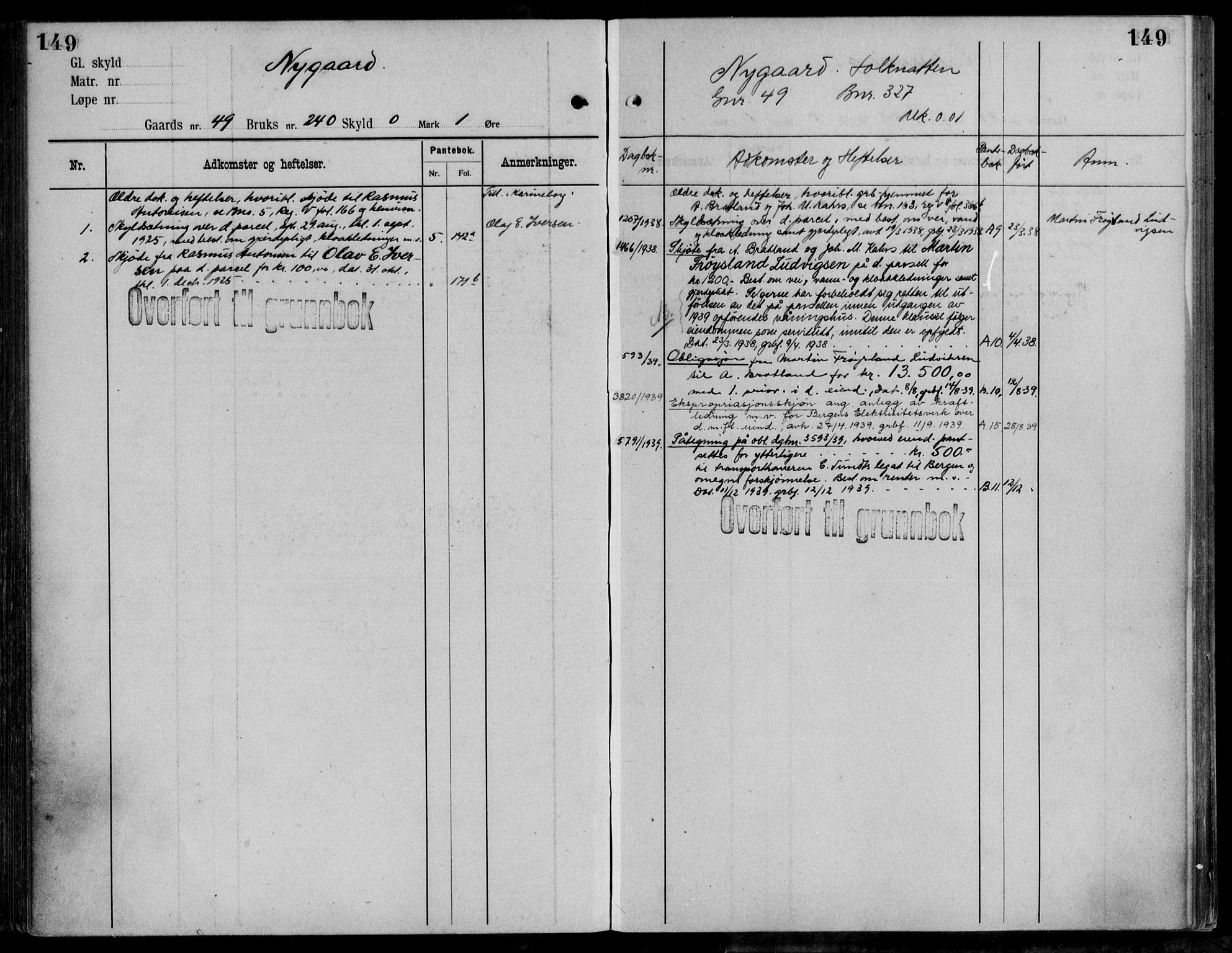 Midhordland sorenskriveri, AV/SAB-A-3001/1/G/Ga/Gab/L0111: Panteregister nr. II.A.b.111, s. 149