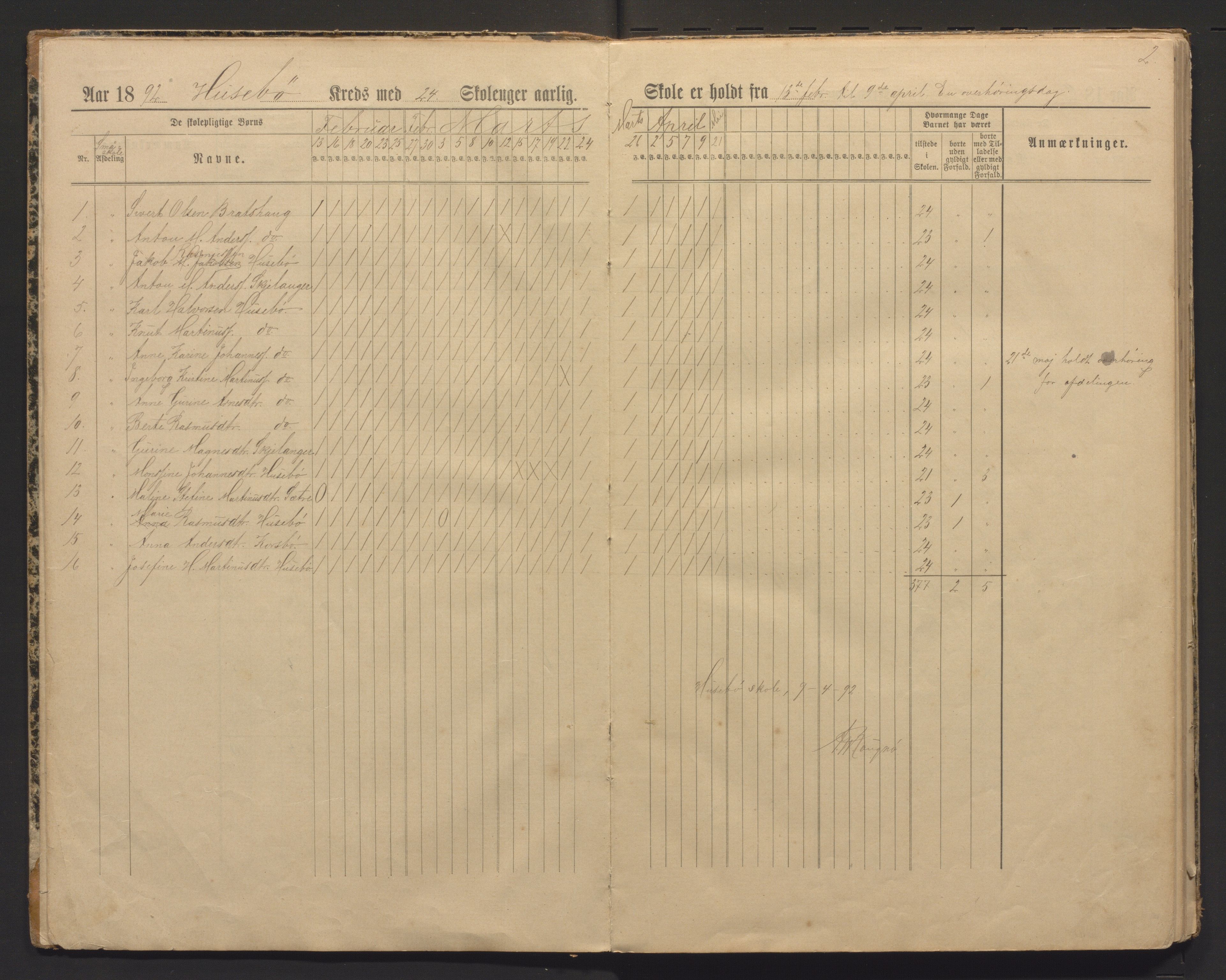 Meland kommune. Barneskulane, IKAH/1256-231/G/Ga/L0045: Dagbok for Husbø og Landsvik, 1892-1905