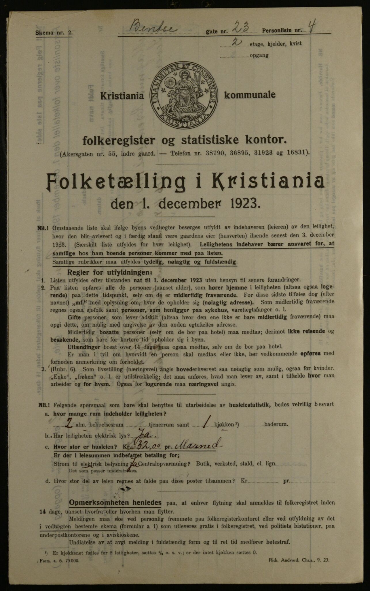 OBA, Kommunal folketelling 1.12.1923 for Kristiania, 1923, s. 4515