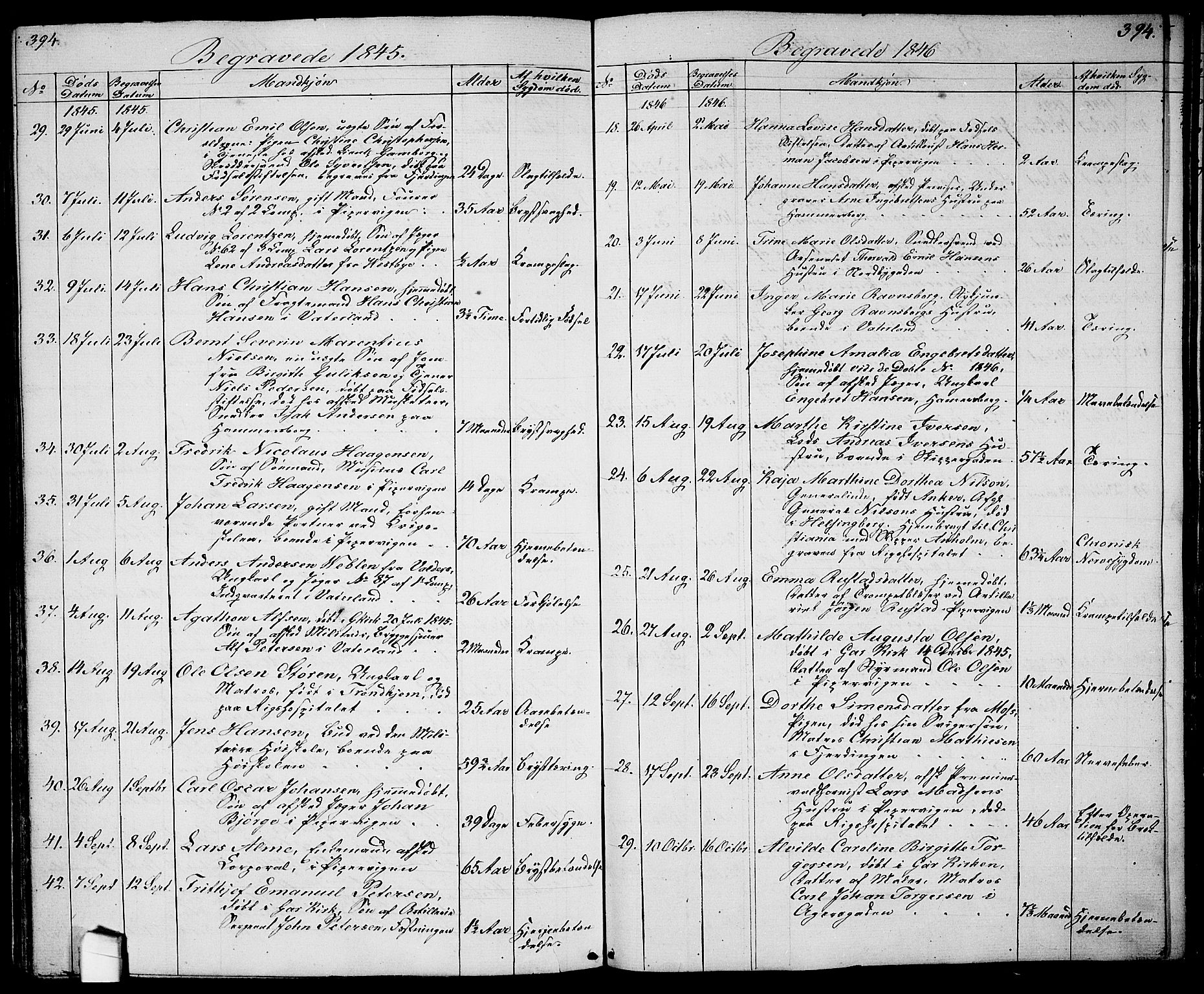 Garnisonsmenigheten Kirkebøker, SAO/A-10846/G/Ga/L0005: Klokkerbok nr. 5, 1841-1860, s. 394