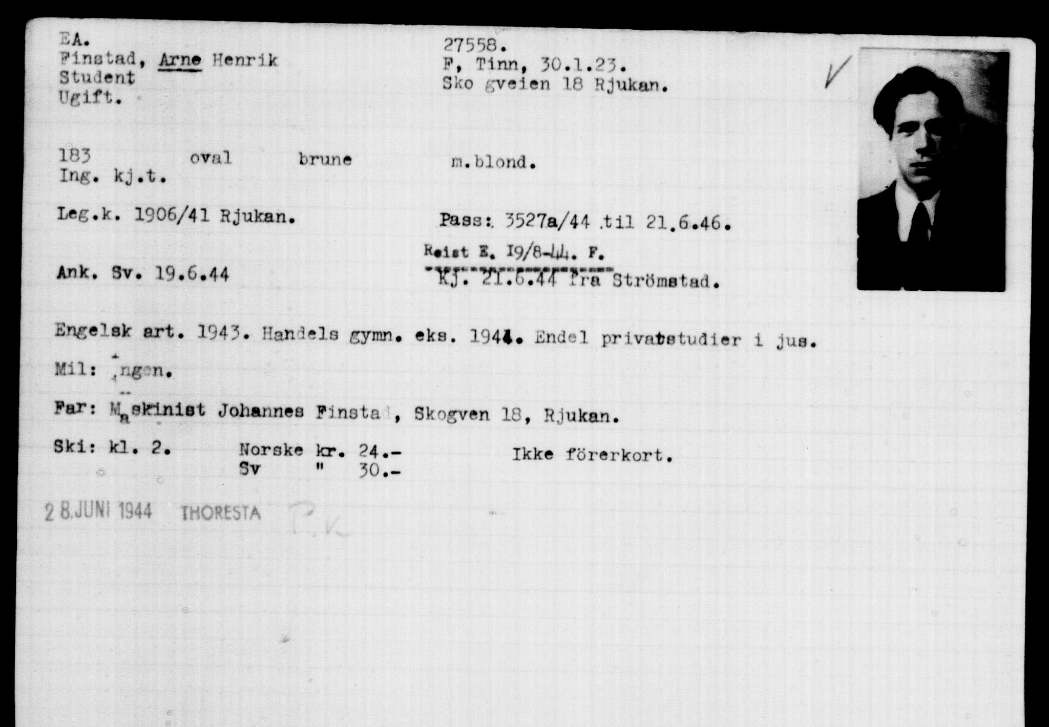 Utenriksstasjonene, Legasjonen i Stockholm, Flyktningkontoret, AV/RA-S-6753/V/Va/L0011: Kjesäterkartoteket, flyktninger med registreringsnr. 25300-28349, 1940-1945, s. 2394
