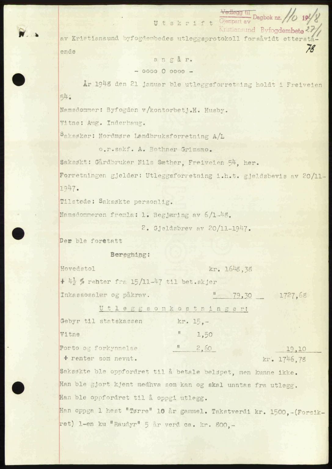 Kristiansund byfogd, SAT/A-4587/A/27: Pantebok nr. 44, 1947-1948, Dagboknr: 110/1948