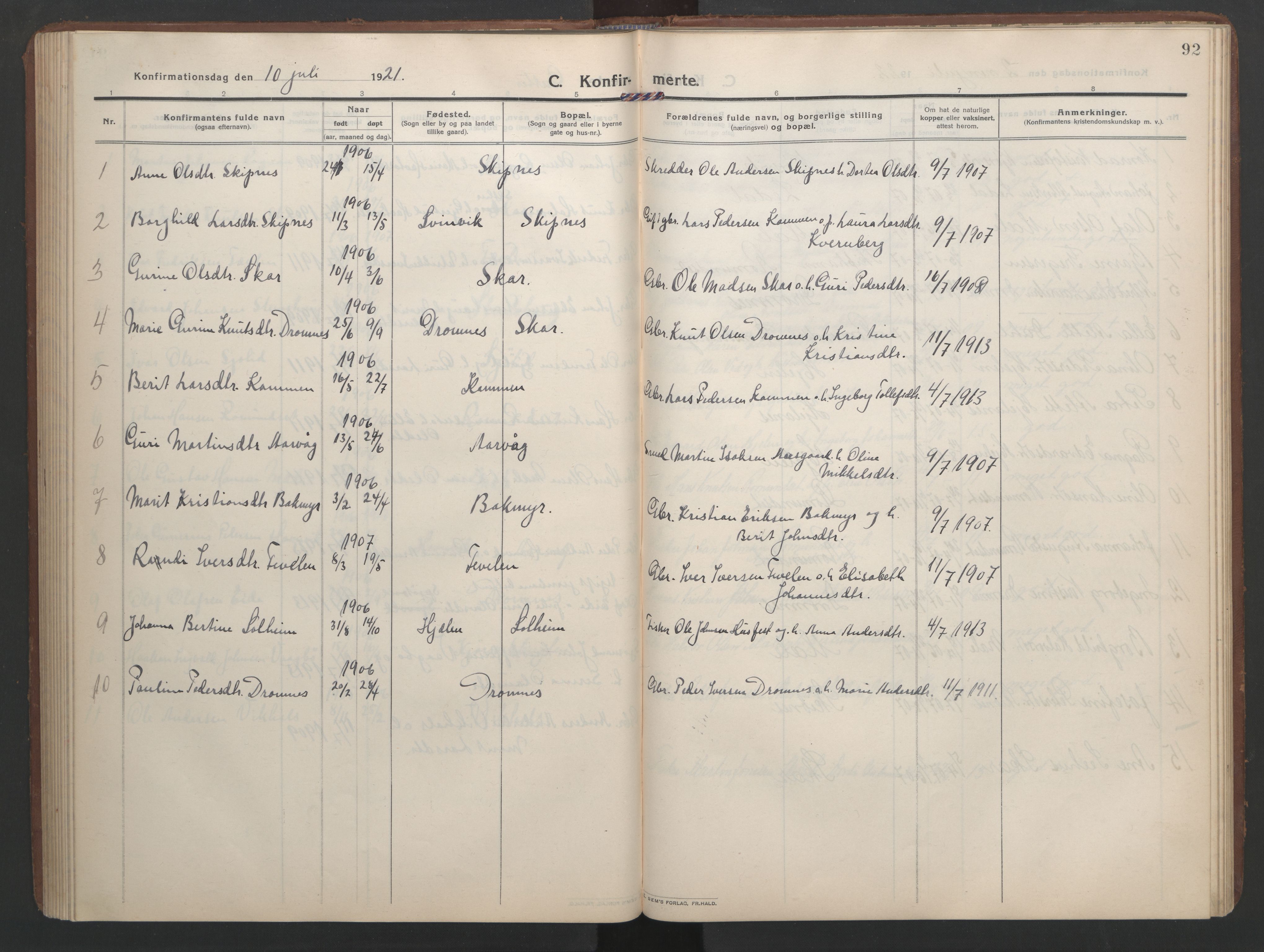 Ministerialprotokoller, klokkerbøker og fødselsregistre - Møre og Romsdal, AV/SAT-A-1454/579/L0919: Klokkerbok nr. 579C01, 1909-1957, s. 92