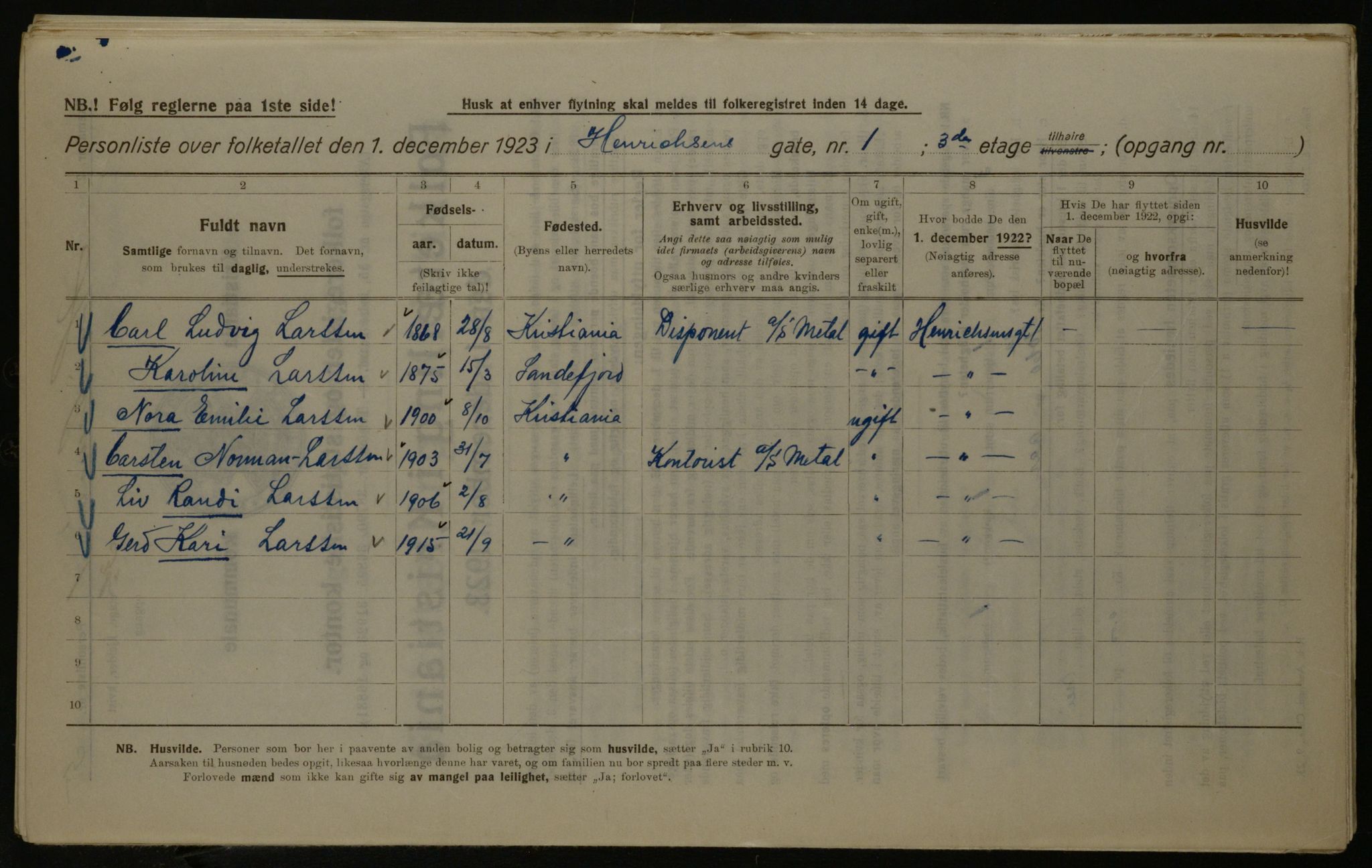 OBA, Kommunal folketelling 1.12.1923 for Kristiania, 1923, s. 43233