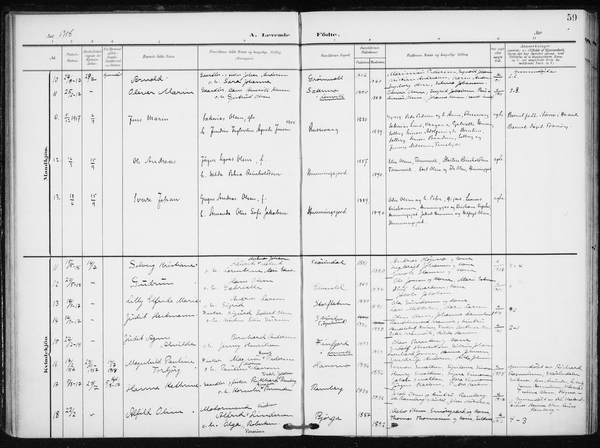 Tranøy sokneprestkontor, AV/SATØ-S-1313/I/Ia/Iaa/L0012kirke: Ministerialbok nr. 12, 1905-1918, s. 59