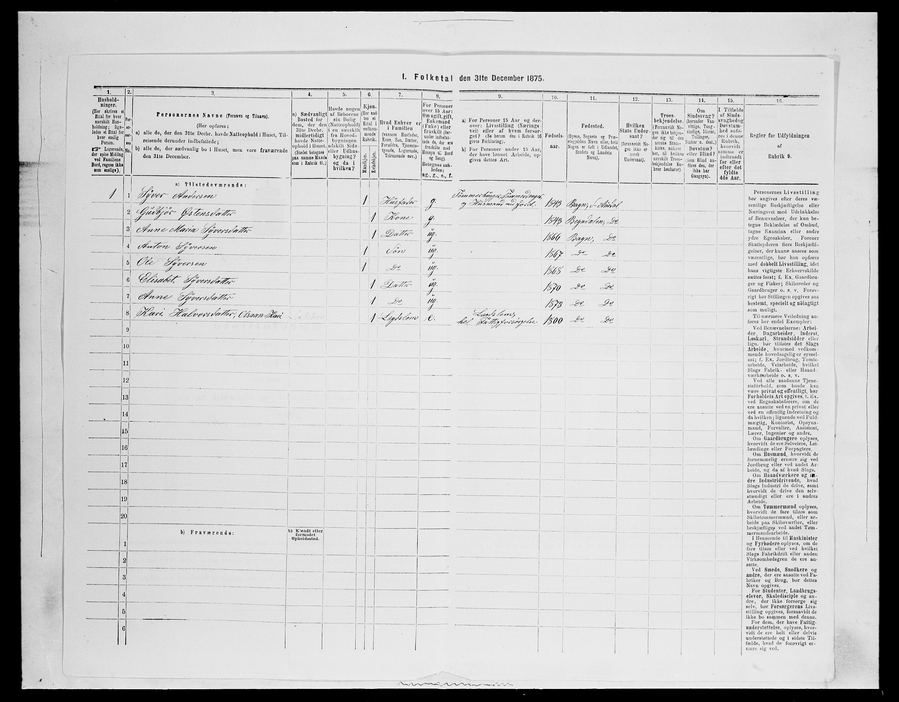 SAH, Folketelling 1875 for 0540P Sør-Aurdal prestegjeld, 1875, s. 926