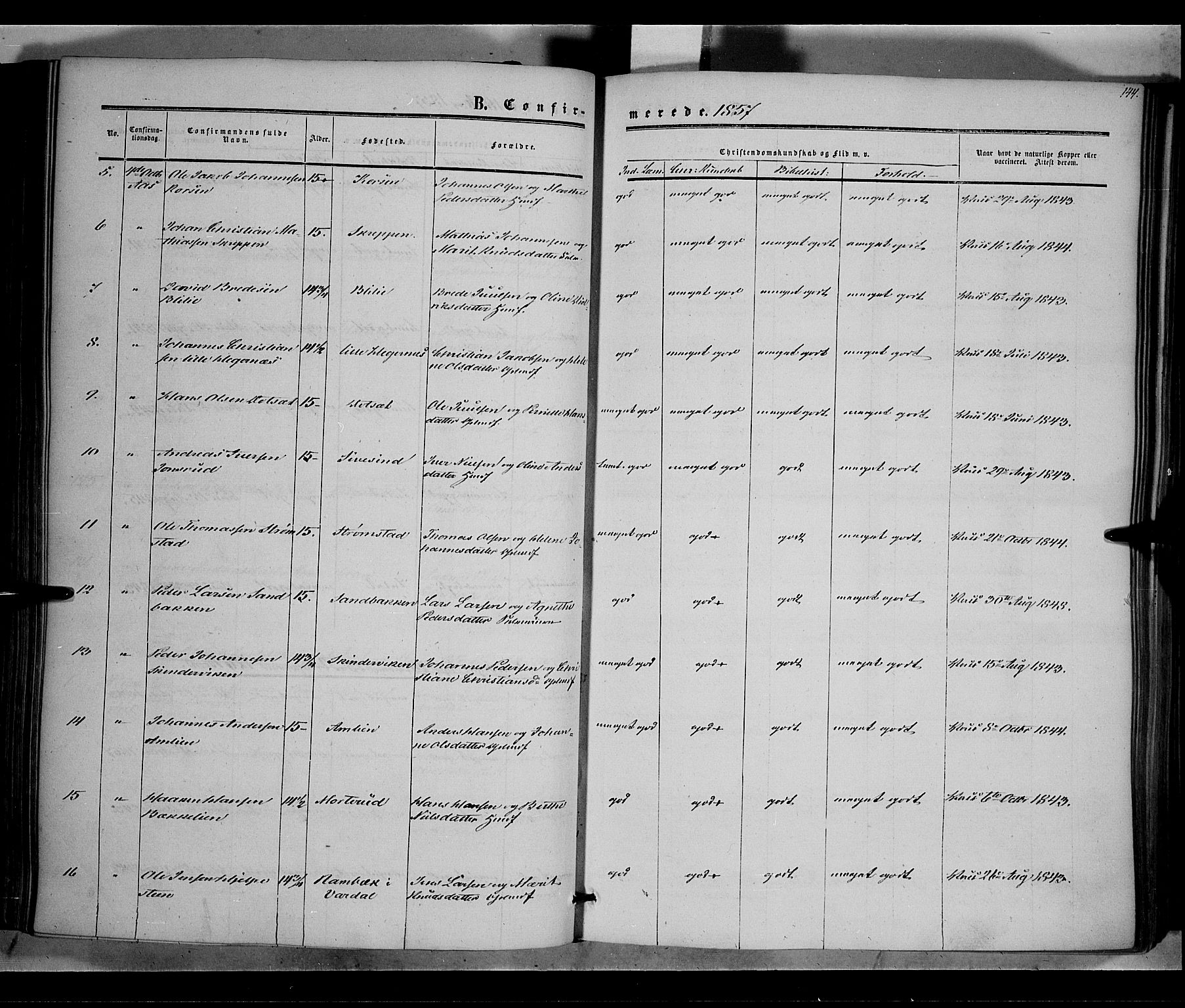 Vestre Toten prestekontor, AV/SAH-PREST-108/H/Ha/Haa/L0006: Ministerialbok nr. 6, 1856-1861, s. 144