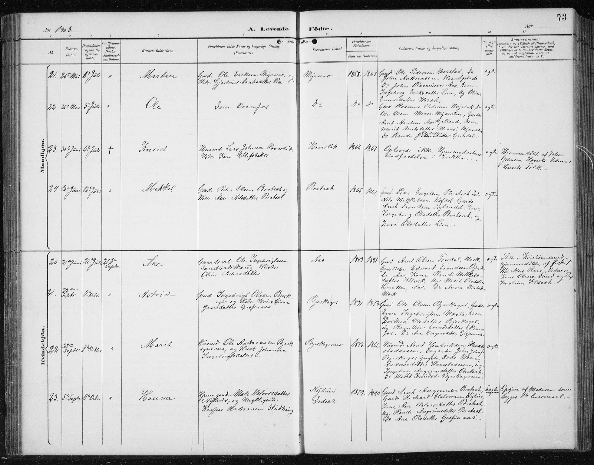 Ministerialprotokoller, klokkerbøker og fødselsregistre - Sør-Trøndelag, AV/SAT-A-1456/674/L0876: Klokkerbok nr. 674C03, 1892-1912, s. 73