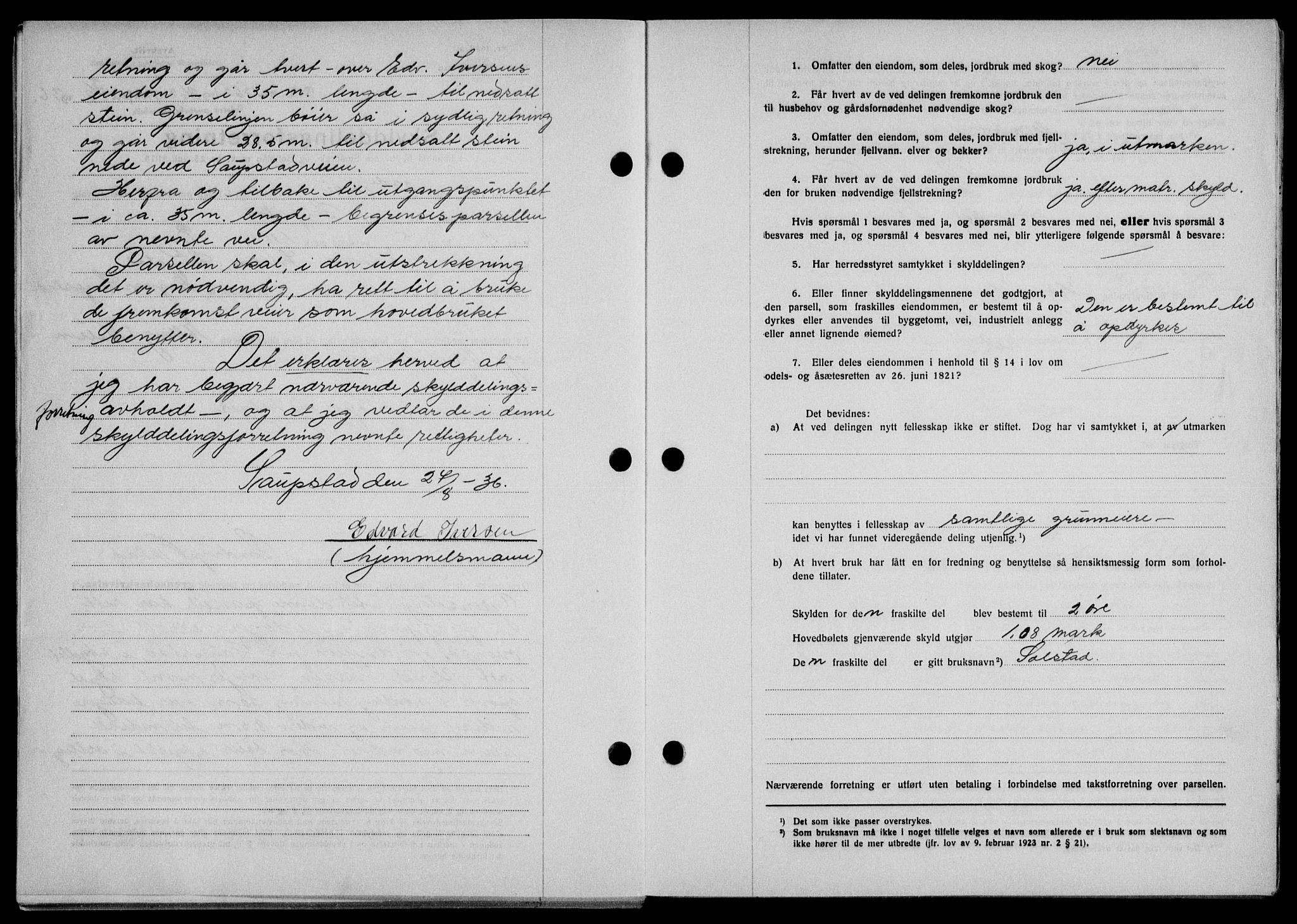 Lofoten sorenskriveri, SAT/A-0017/1/2/2C/L0001a: Pantebok nr. 1a, 1936-1937, Dagboknr: 1565/1936