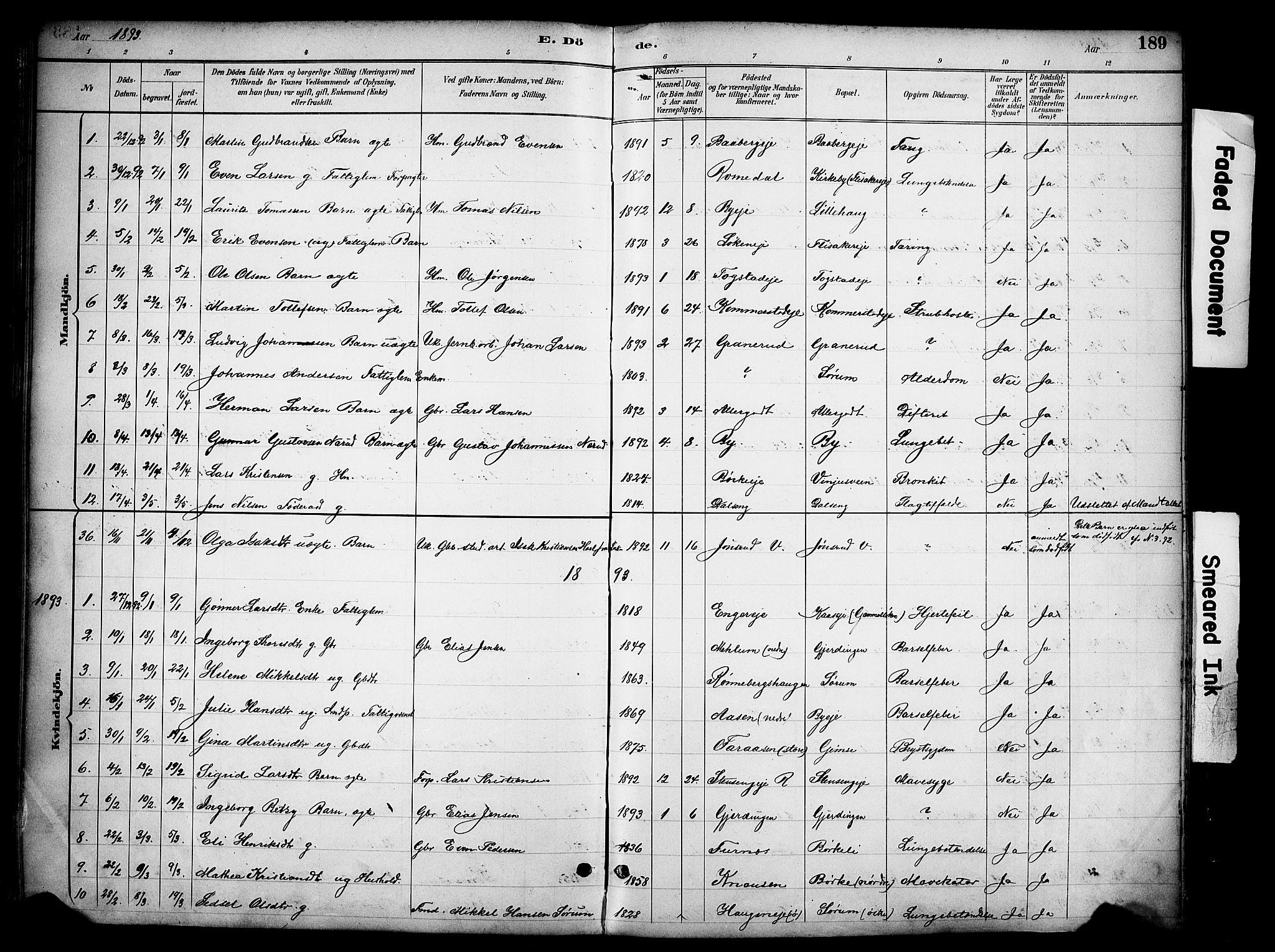 Ringsaker prestekontor, AV/SAH-PREST-014/K/Ka/L0016: Ministerialbok nr. 16, 1891-1904, s. 189