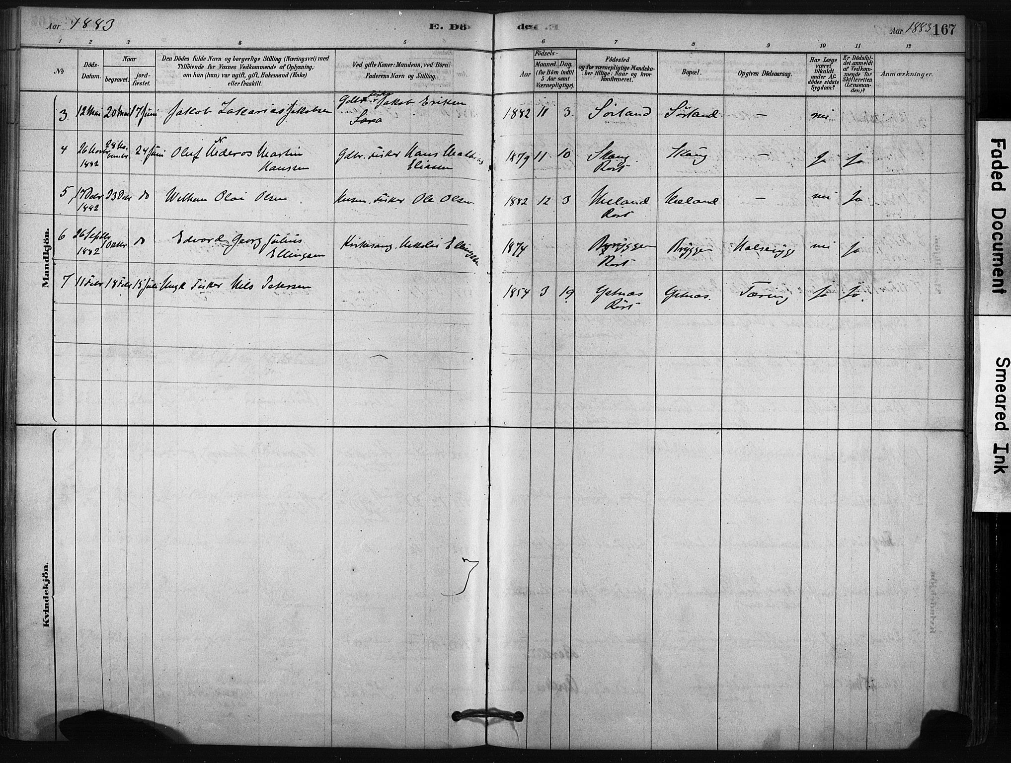 Ministerialprotokoller, klokkerbøker og fødselsregistre - Nordland, SAT/A-1459/807/L0122: Ministerialbok nr. 807A05, 1880-1902, s. 167