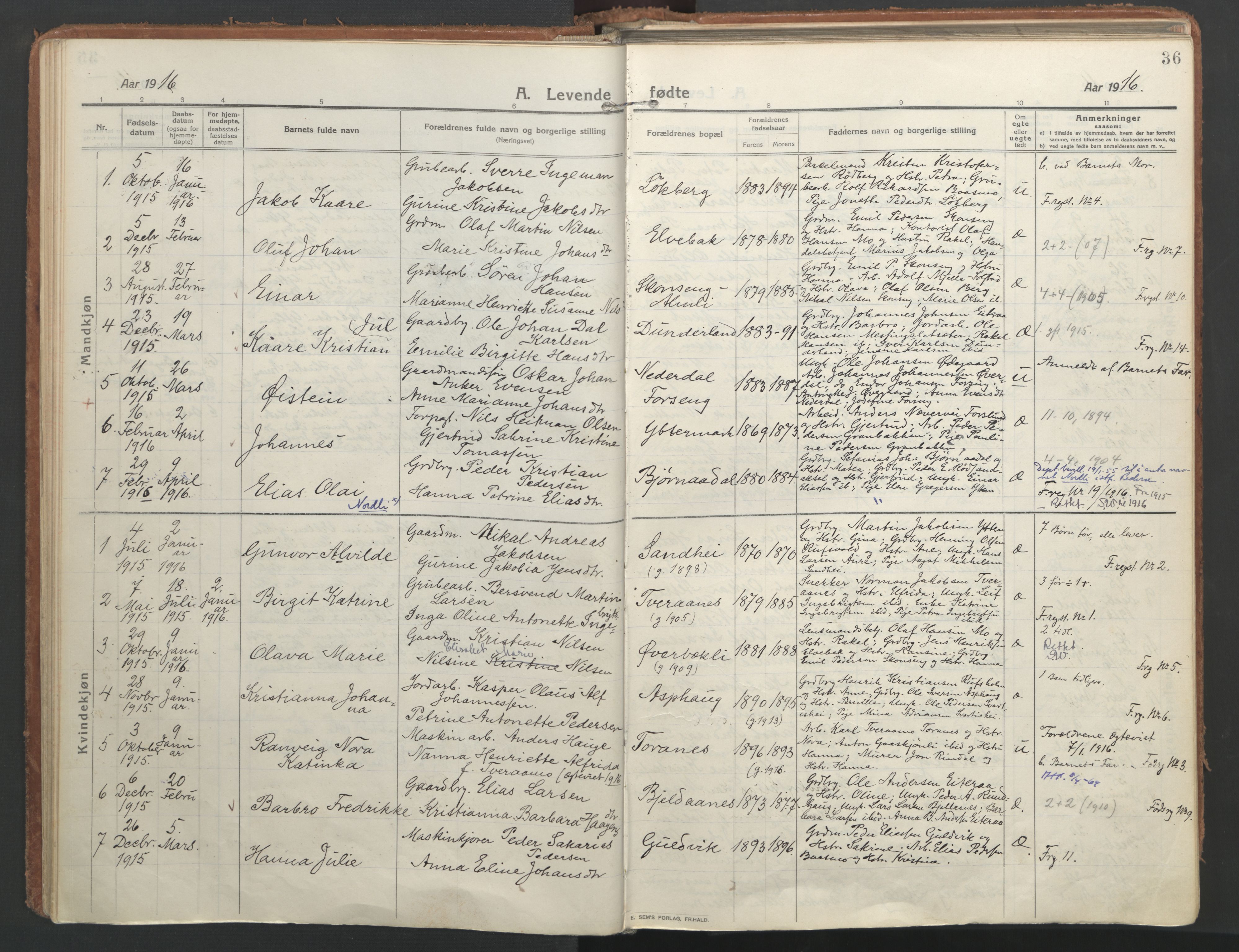 Ministerialprotokoller, klokkerbøker og fødselsregistre - Nordland, AV/SAT-A-1459/827/L0404: Ministerialbok nr. 827A16, 1912-1925, s. 36
