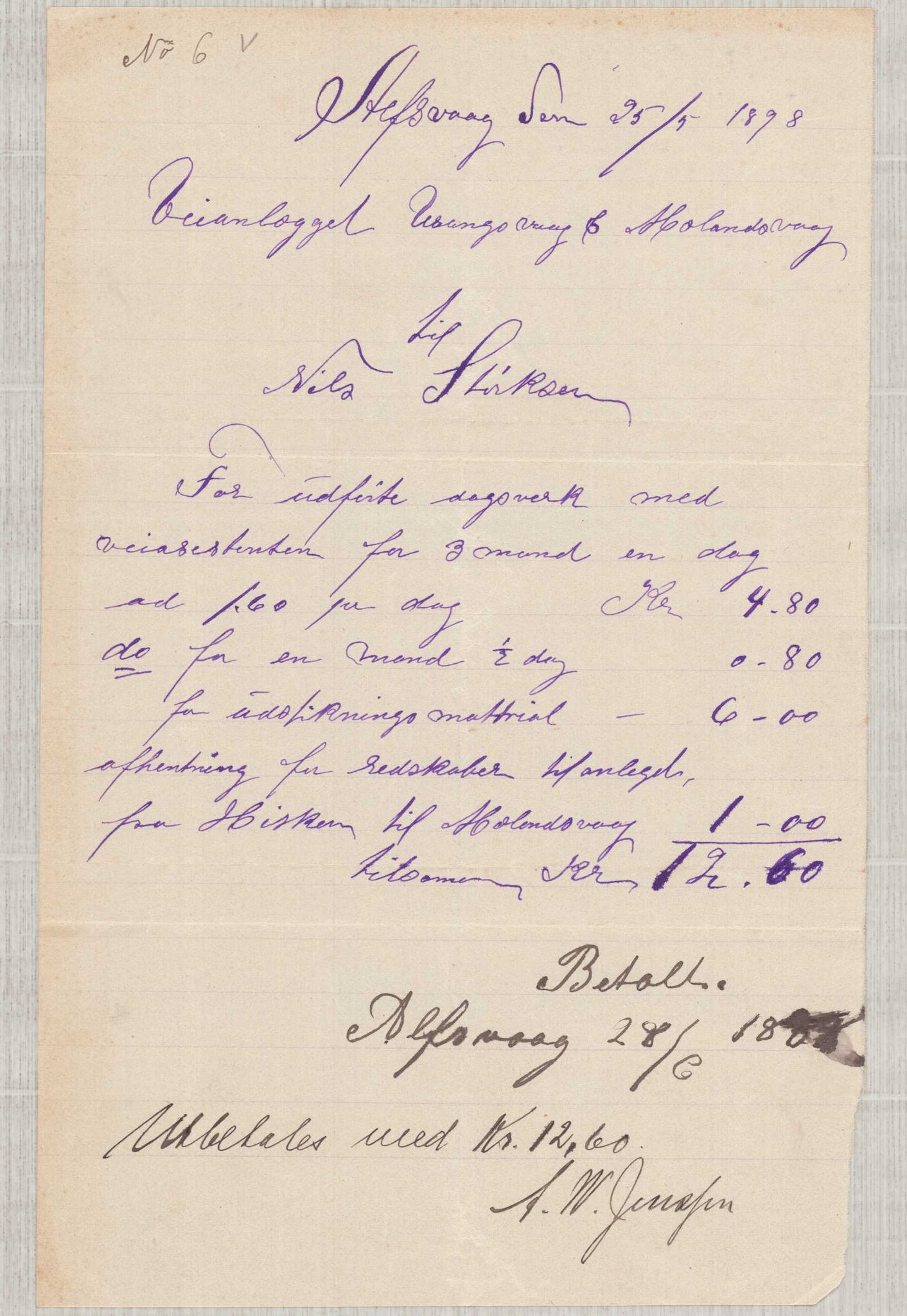 Finnaas kommune. Formannskapet, IKAH/1218a-021/E/Ea/L0002/0001: Rekneskap for veganlegg / Rekneskap for veganlegget Urangsvåg - Mælandsvåg, 1898-1900, s. 17