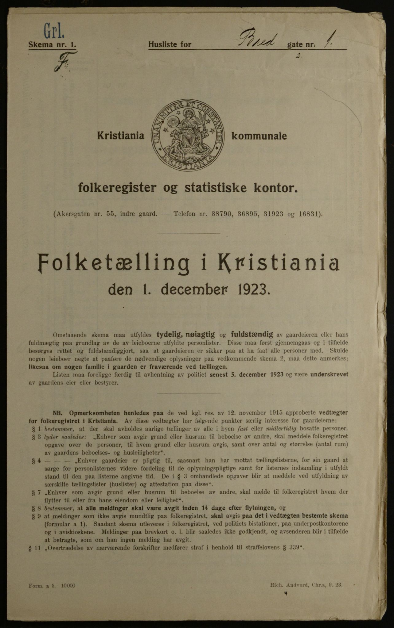 OBA, Kommunal folketelling 1.12.1923 for Kristiania, 1923, s. 9240