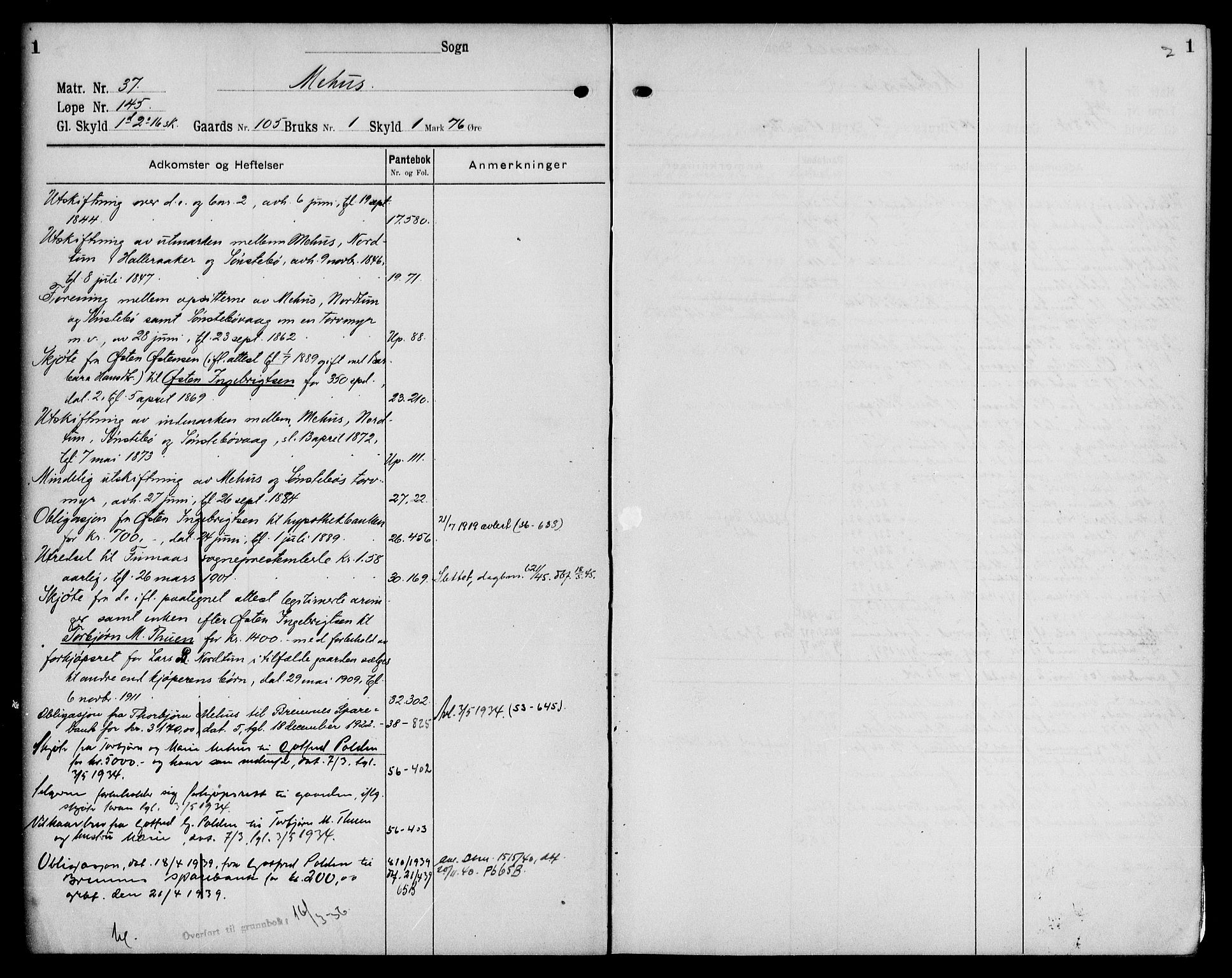 Sunnhordland sorenskrivar, AV/SAB-A-2401/1/G/Ga/Gao/L0002: Panteregister nr. II.A.o.2, 1915-1956, s. 1