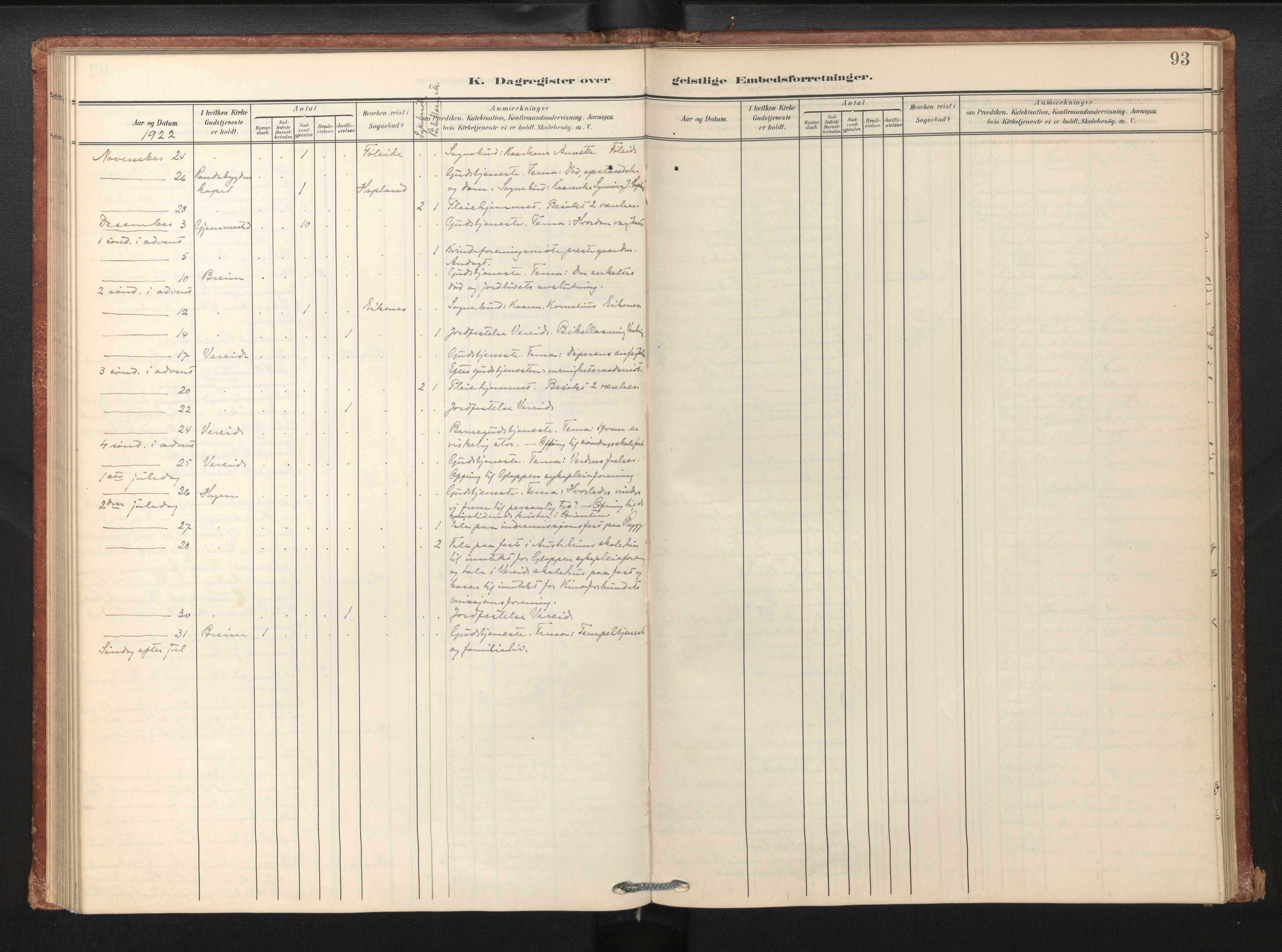 Gloppen sokneprestembete, SAB/A-80101/H/Haa/Haaf/L0002: Dagregister nr. F 2, 1904-1932, s. 93