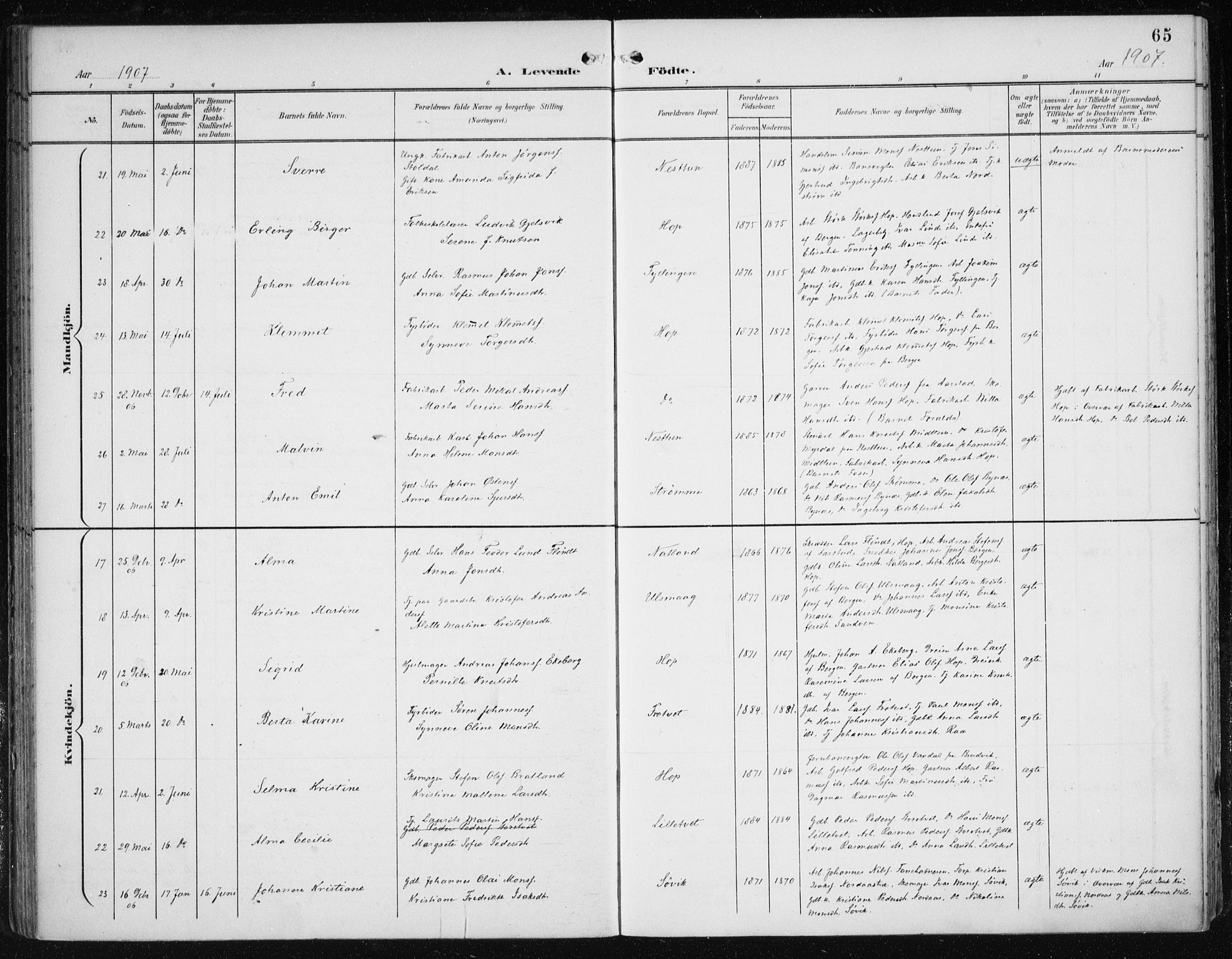 Fana Sokneprestembete, AV/SAB-A-75101/H/Haa/Haai/L0003: Ministerialbok nr. I 3, 1900-1912, s. 65