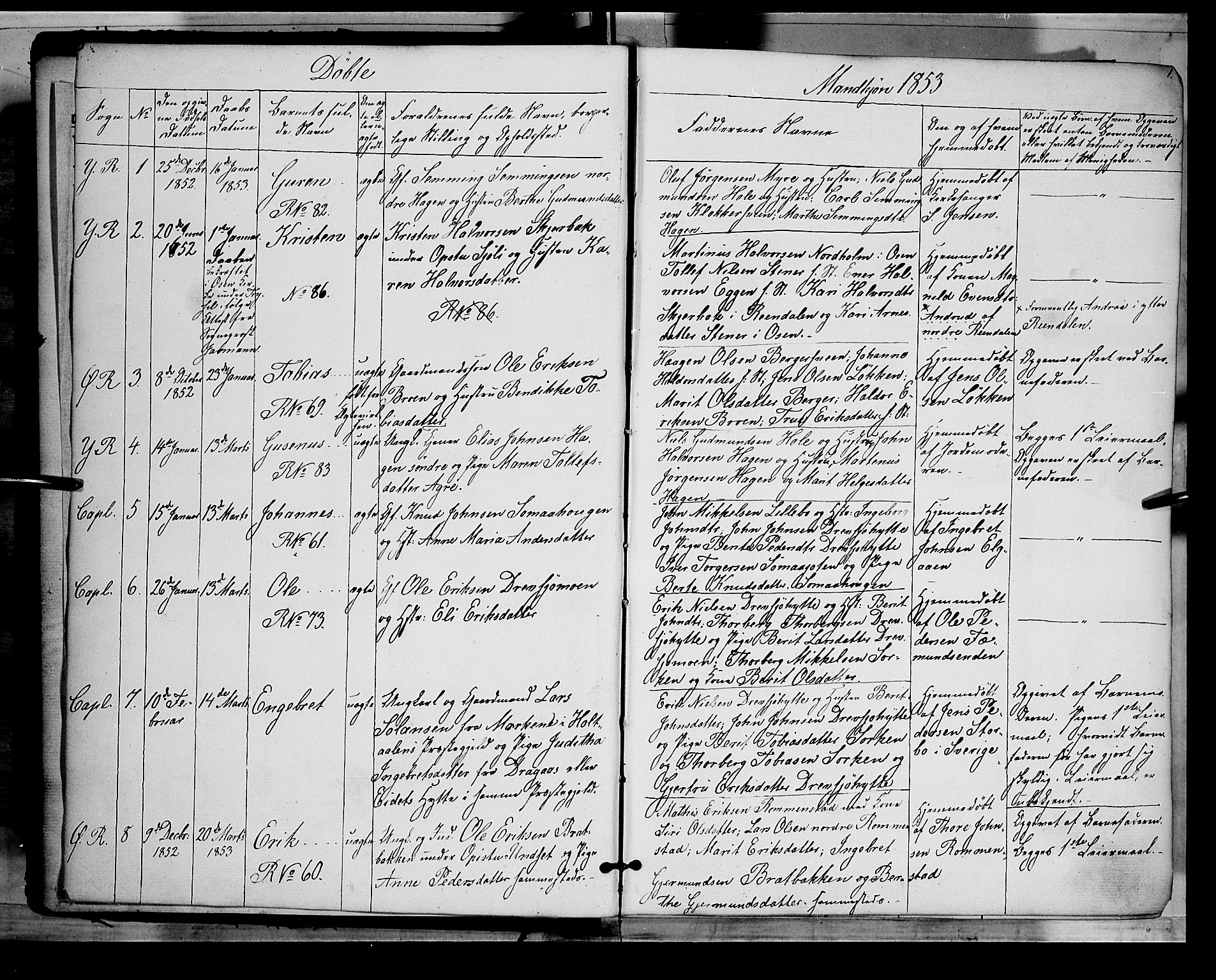 Rendalen prestekontor, AV/SAH-PREST-054/H/Ha/Haa/L0005: Ministerialbok nr. 5, 1853-1866, s. 1