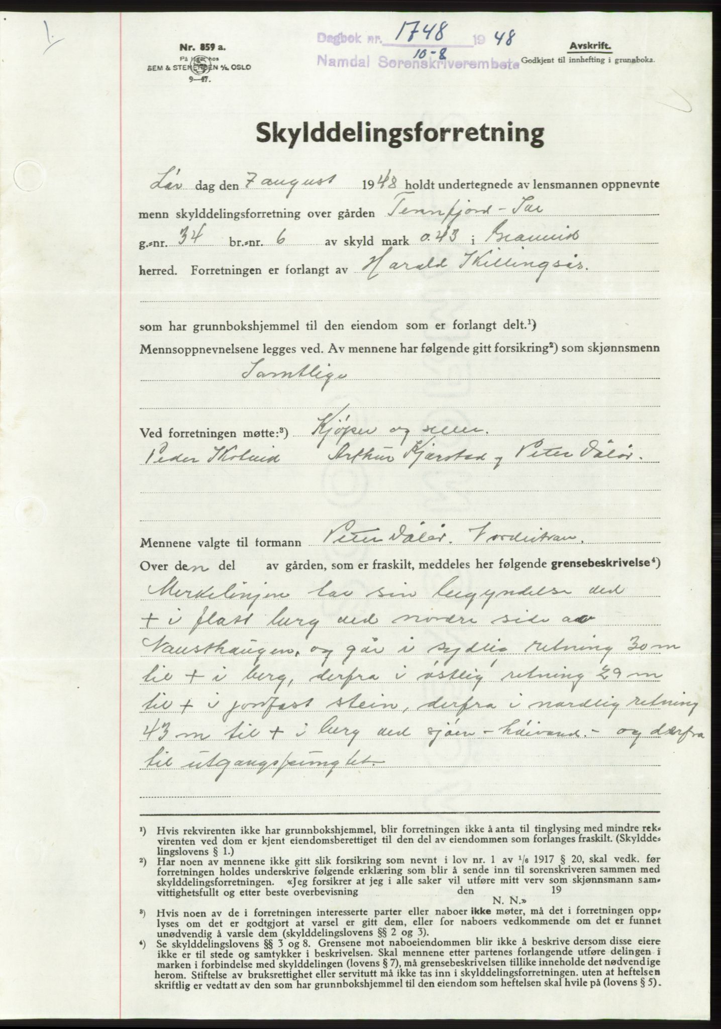Namdal sorenskriveri, SAT/A-4133/1/2/2C: Pantebok nr. -, 1948-1948, Dagboknr: 1748/1948