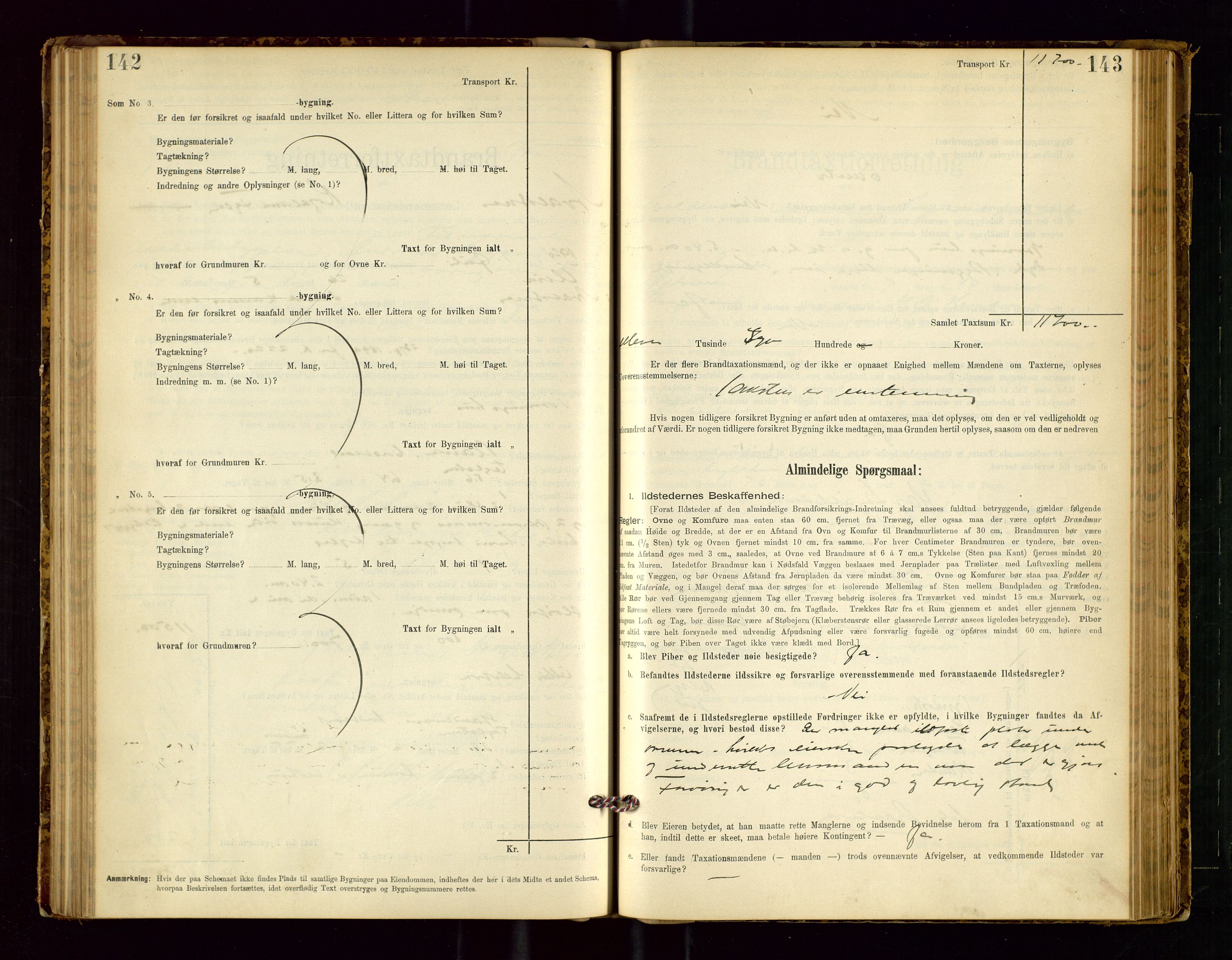 Avaldsnes lensmannskontor, AV/SAST-A-100286/Gob/L0001: "Brandtaxationsprotokol for Avaldsnes Lensmandsdistrikt Ryfylke Fogderi", 1894-1925, s. 142-143