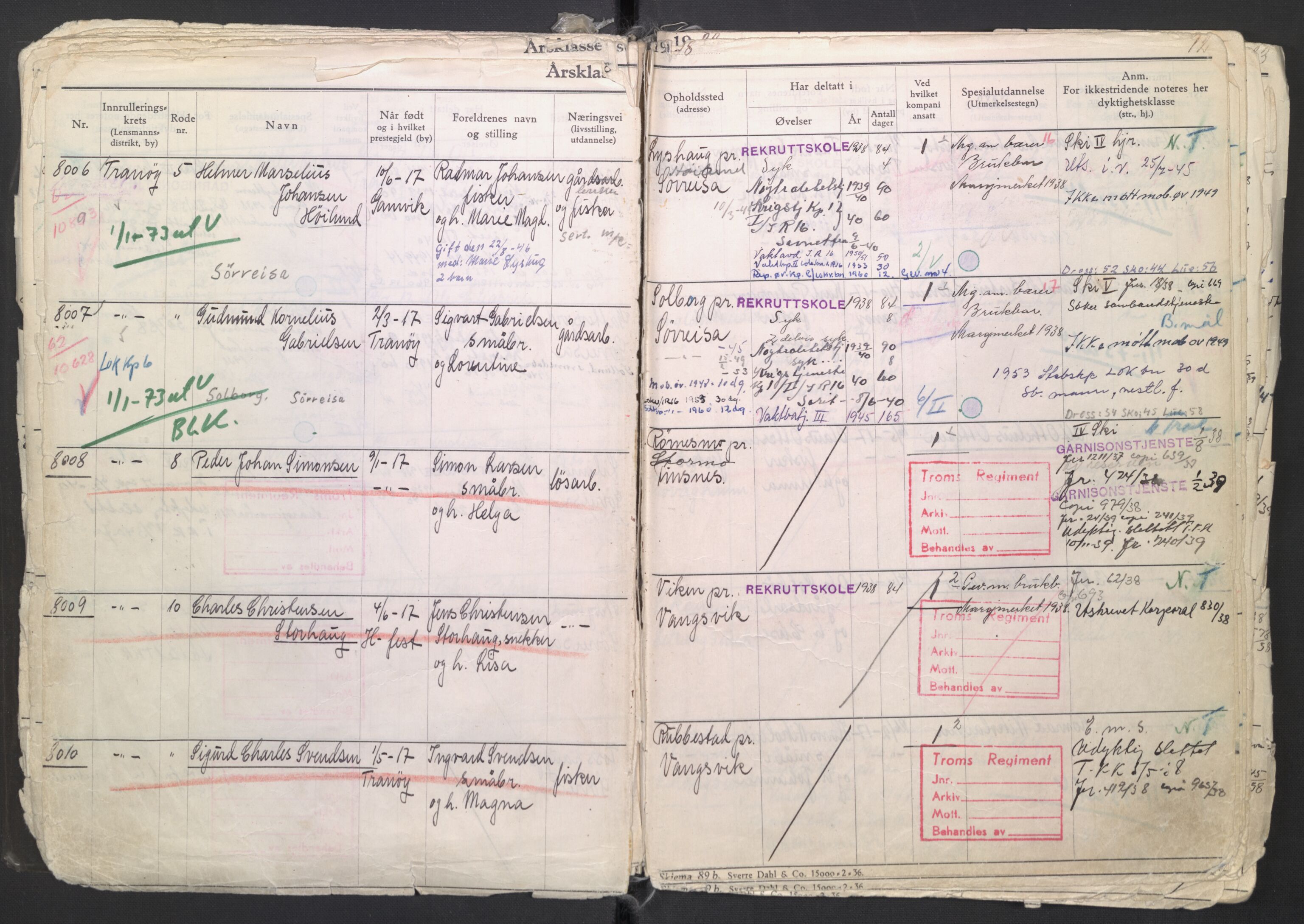 Forsvaret, Troms infanteriregiment nr. 16, AV/RA-RAFA-3146/P/Pa/L0007/0003: Ruller / Rulle for regimentets menige mannskaper, årsklasse 1938, 1938, s. 12