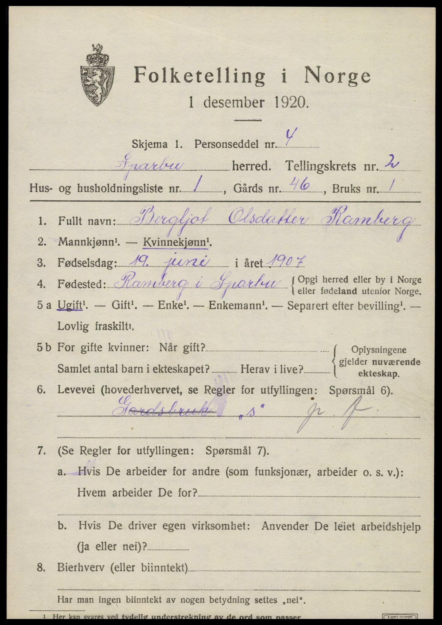 SAT, Folketelling 1920 for 1731 Sparbu herred, 1920, s. 3217