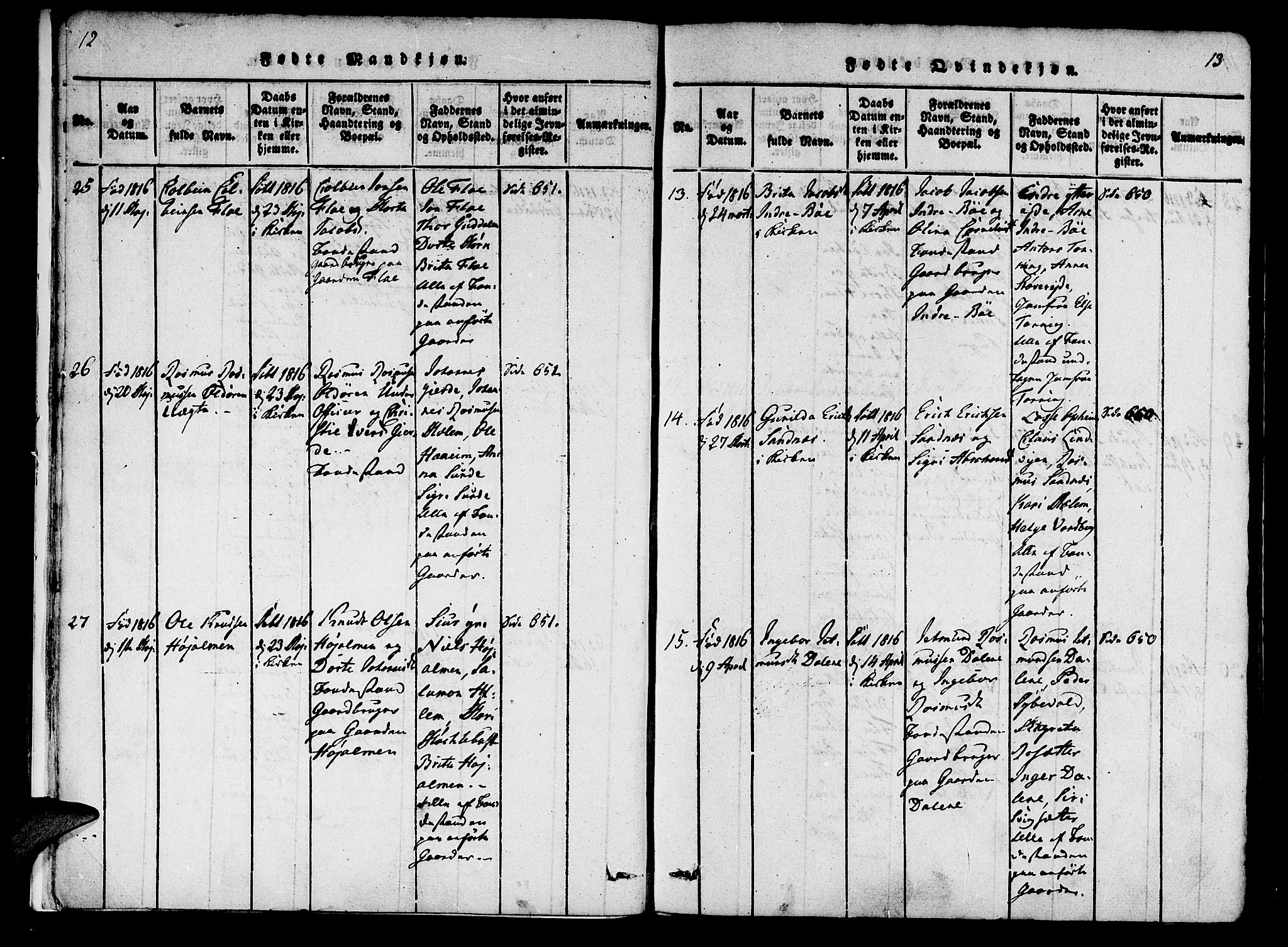 Innvik sokneprestembete, AV/SAB-A-80501: Ministerialbok nr. A 2, 1816-1821, s. 12-13