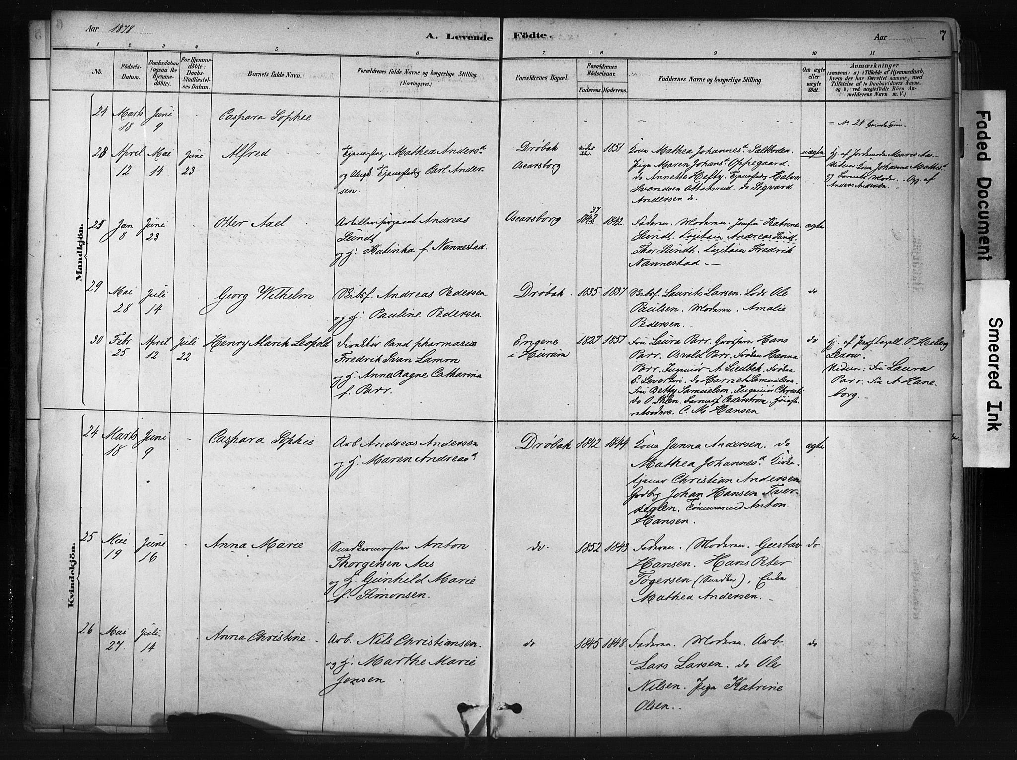 Drøbak prestekontor Kirkebøker, AV/SAO-A-10142a/F/Fb/L0001: Ministerialbok nr. II 1, 1878-1891, s. 7