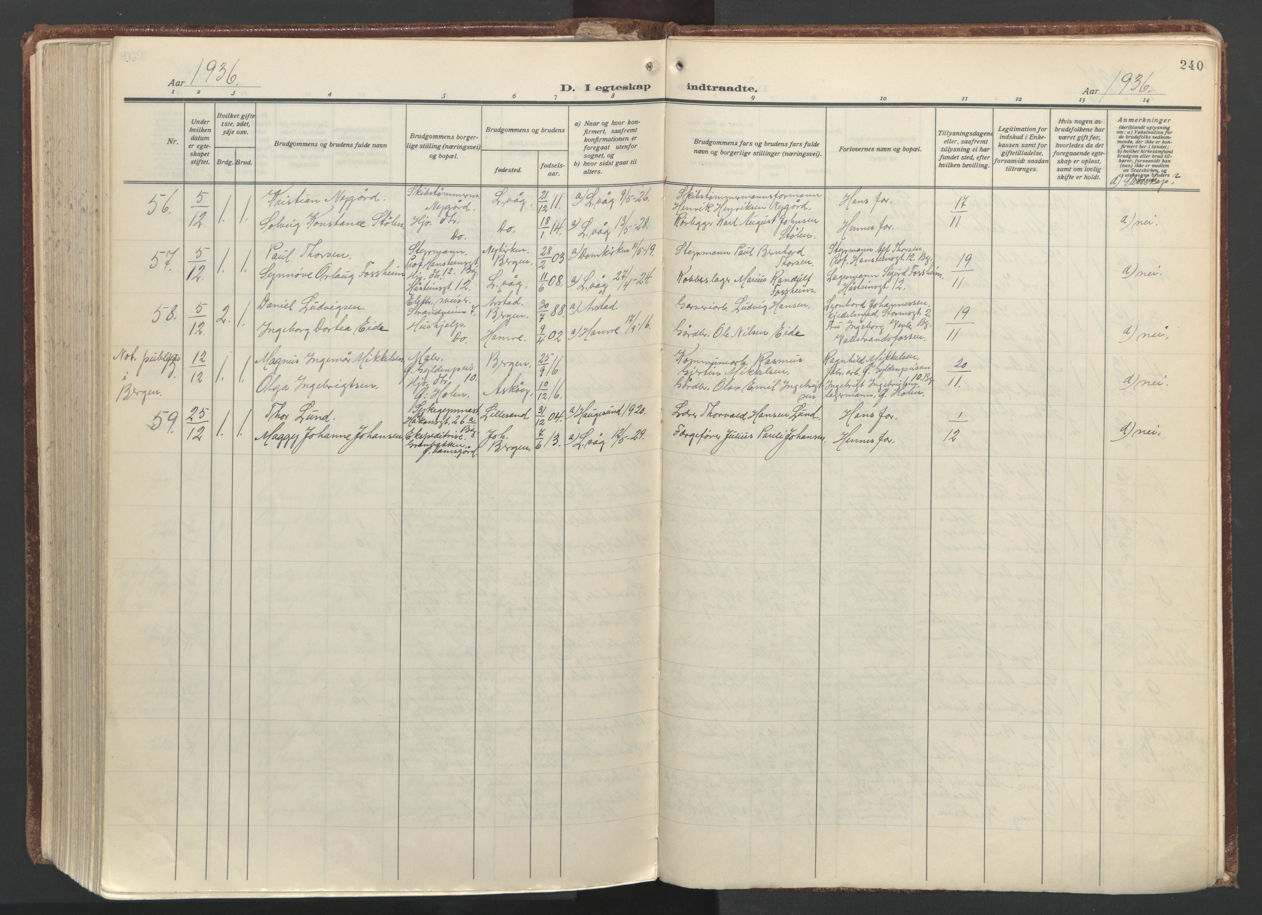 Laksevåg Sokneprestembete, SAB/A-76501/H/Ha/Haa/Haac/L0001: Ministerialbok nr. C 1, 1925-1944, s. 240