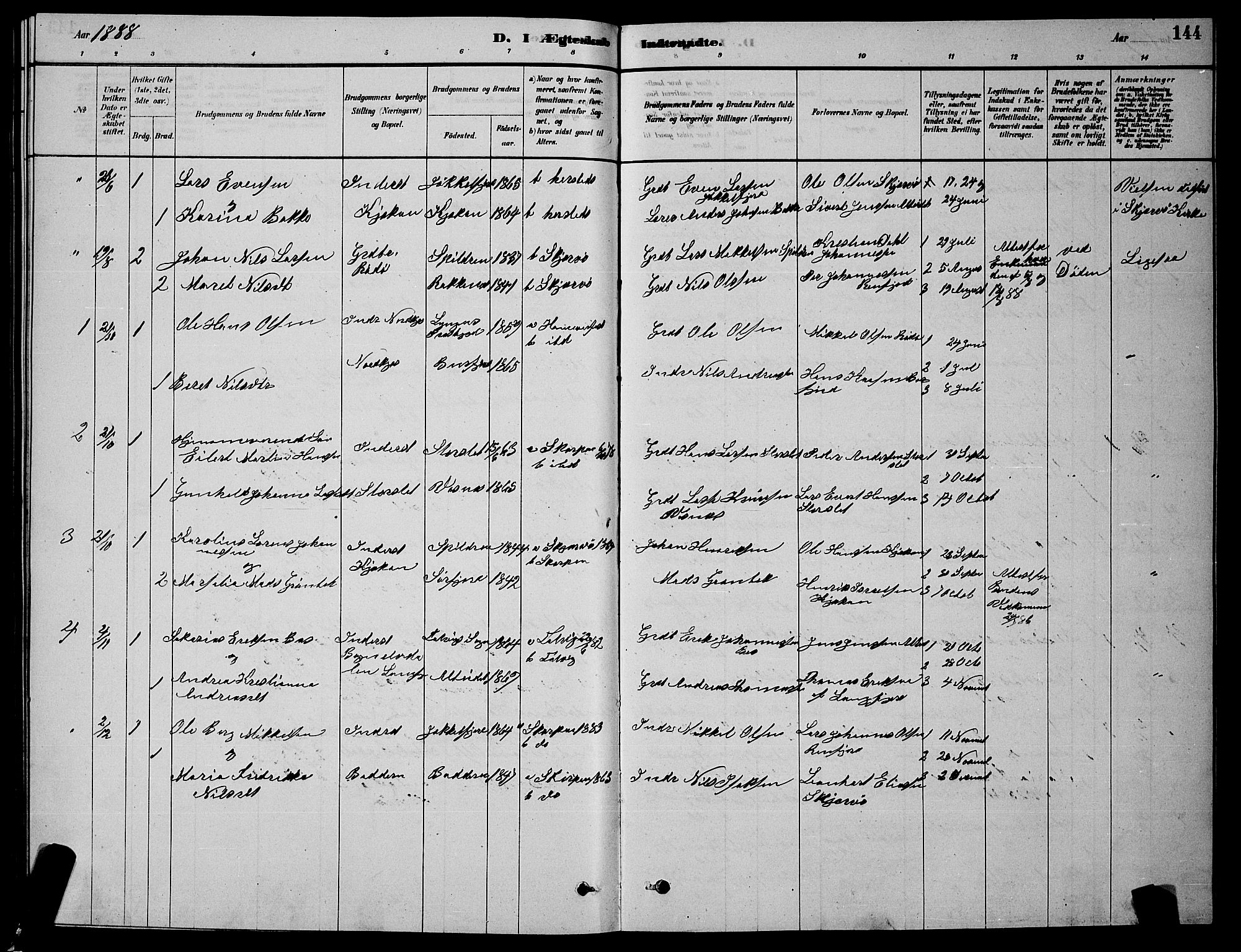 Skjervøy sokneprestkontor, AV/SATØ-S-1300/H/Ha/Hab/L0015klokker: Klokkerbok nr. 15, 1878-1890, s. 144