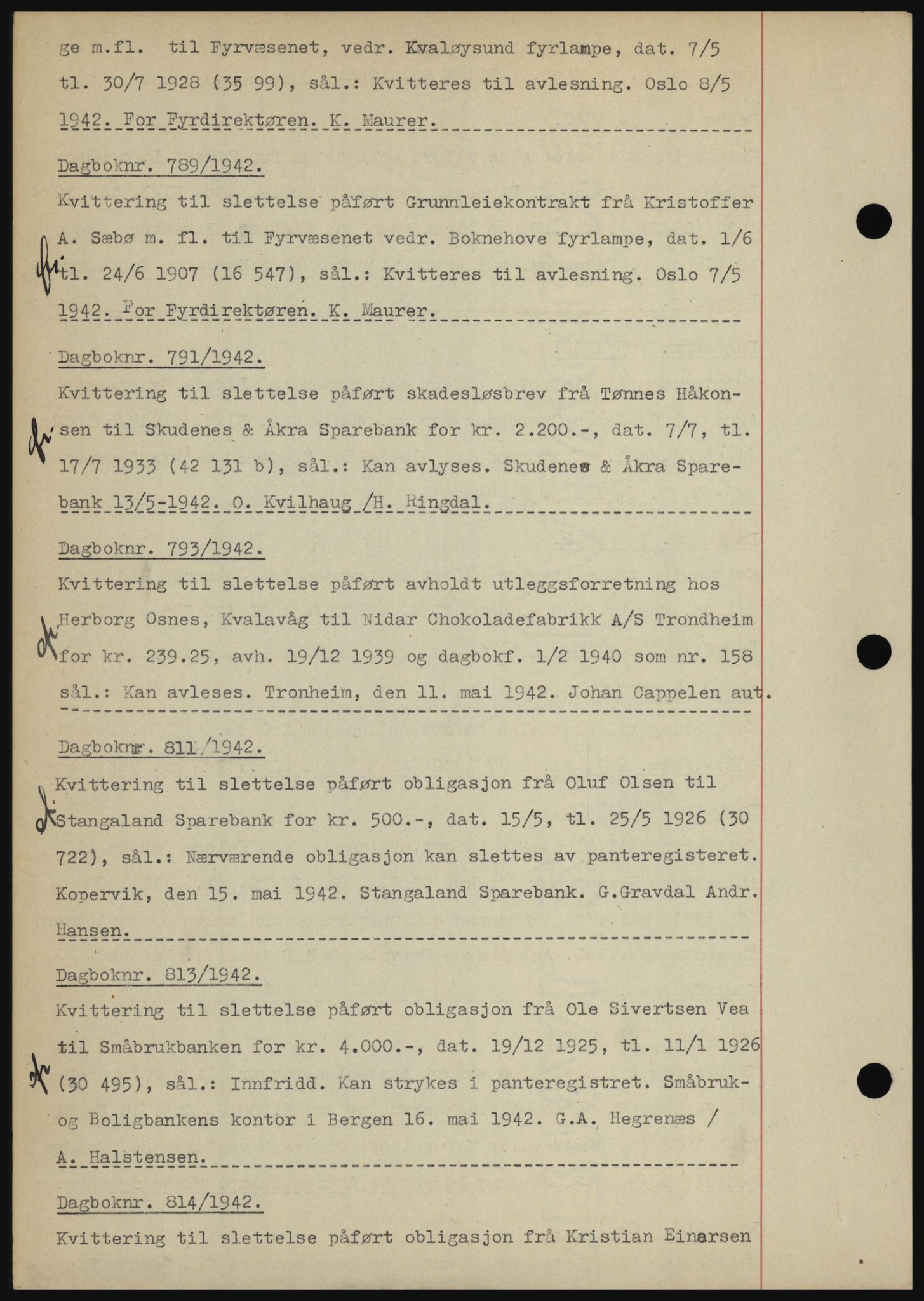 Karmsund sorenskriveri, SAST/A-100311/01/II/IIBBE/L0008: Pantebok nr. B 54, 1942-1943, Dagboknr: 789/1942